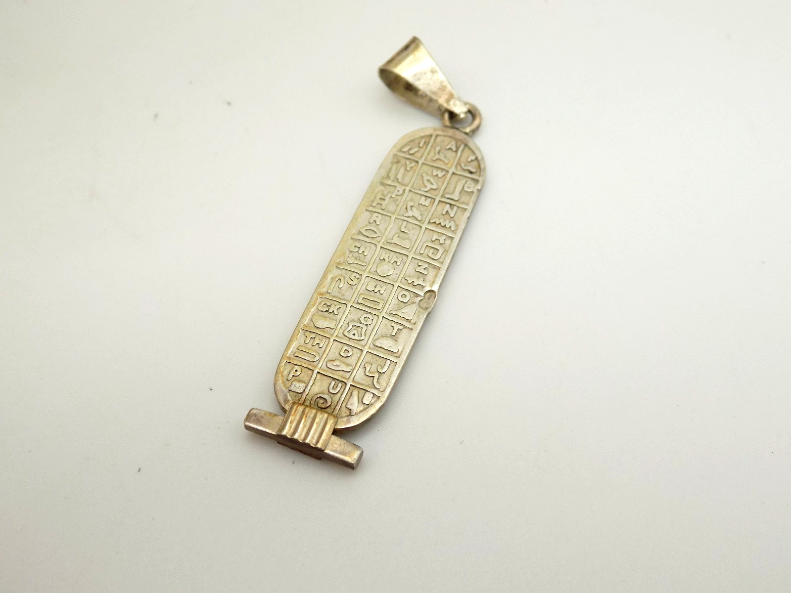 Sterling Silver and Brass Egyptian Heiroglyphics Long Pendant
