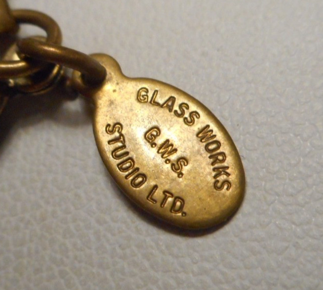 Vintage Glass Works Studio Brass Chain Necklace w 19 assorted Charms 30″ L
