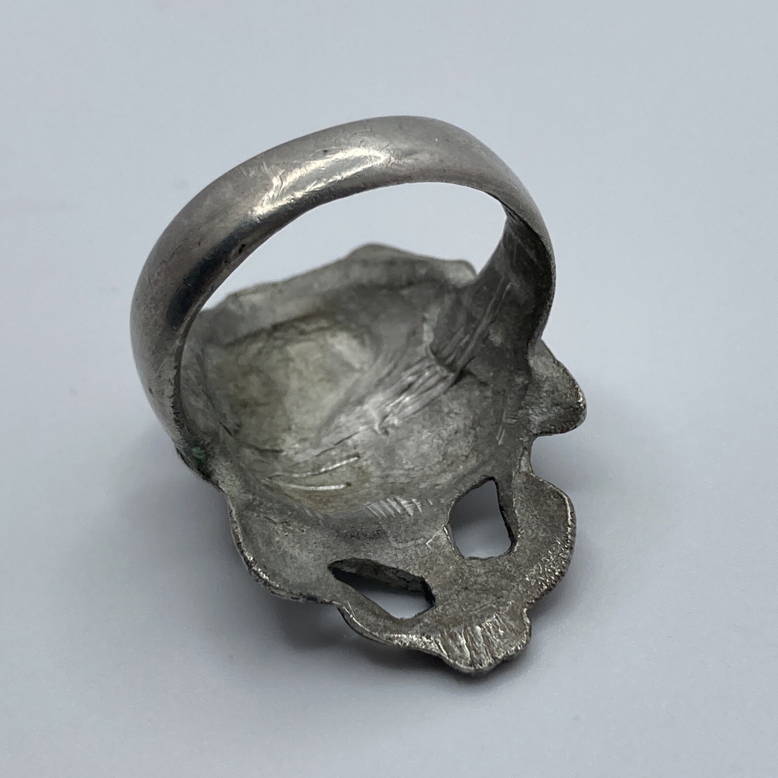 Maiden or Mermaid Figural Art Nouveau Pewter Repousse Ring Size 7.5-8 B30