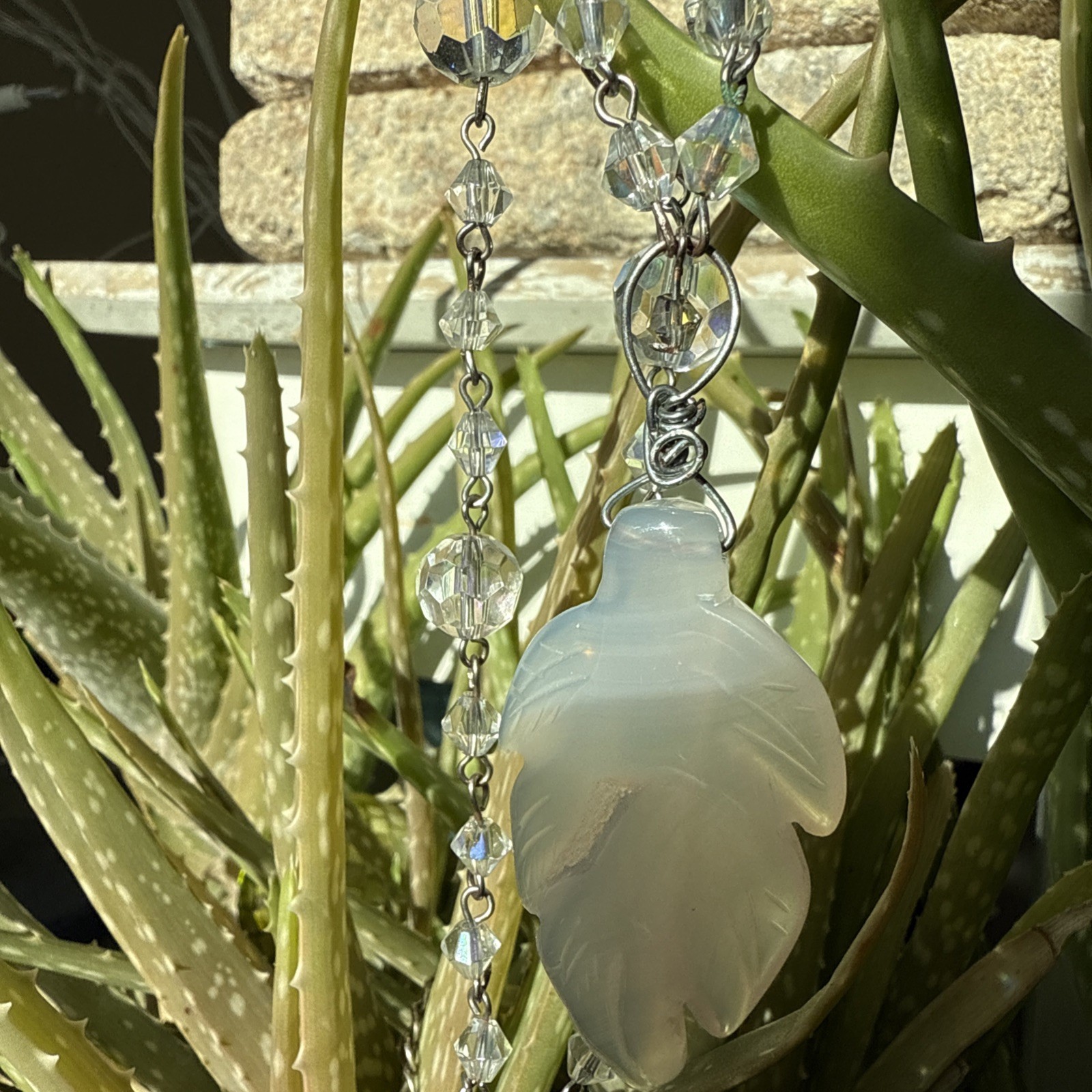 VTG Y2K NECKLACE Layer AGATE LEAF GEODE CRYSTALS AB Boho Hippie Gypsy Wedding