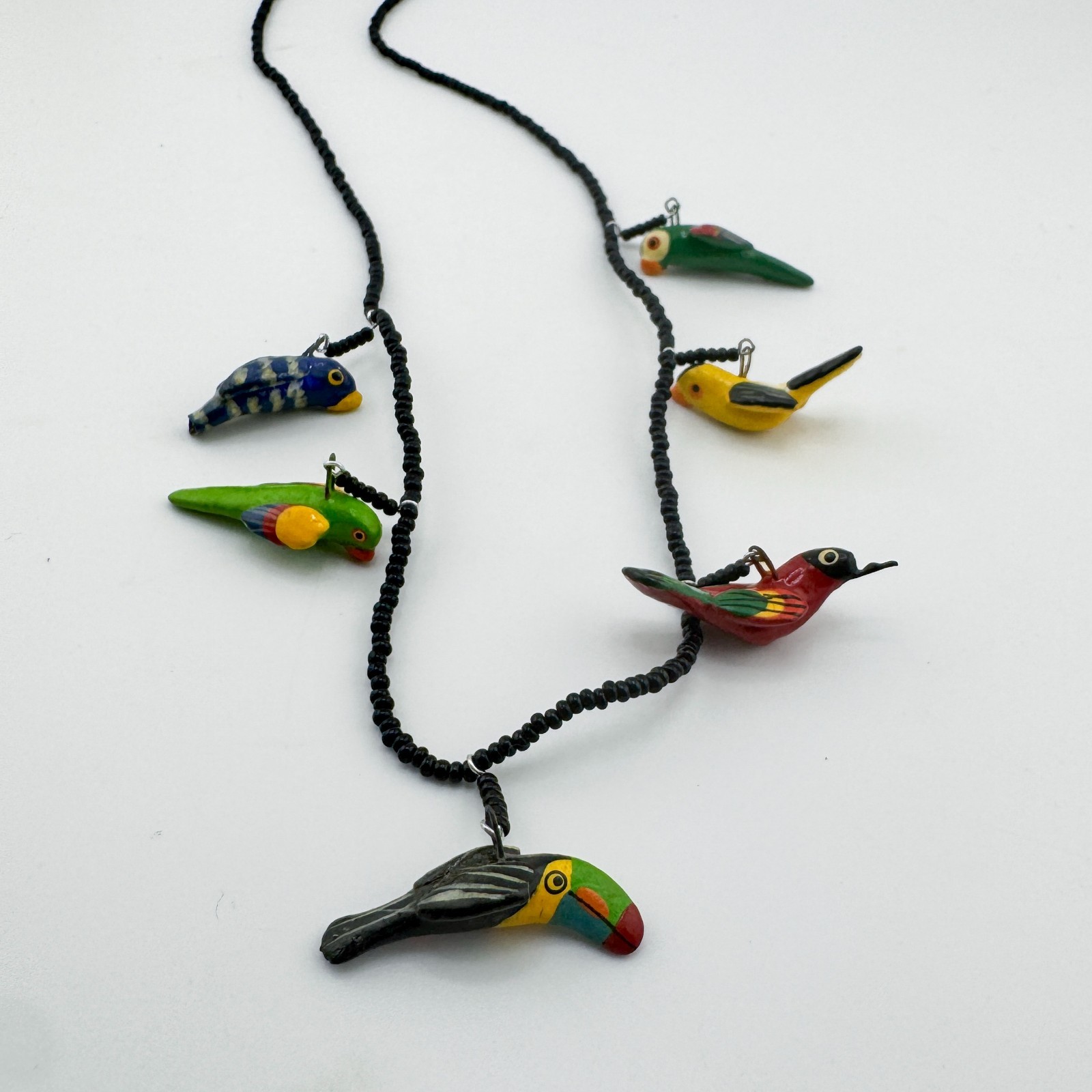 Vintage UPAVIM Guatemala Ceramic Bird Necklace Hand Painted Folk Art Fair Trade