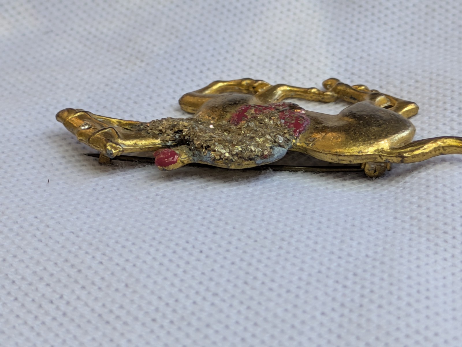 Antique Glass Glitter on Brass Race Horse & Jockey Brooch Pin C Clasp AS IS D92