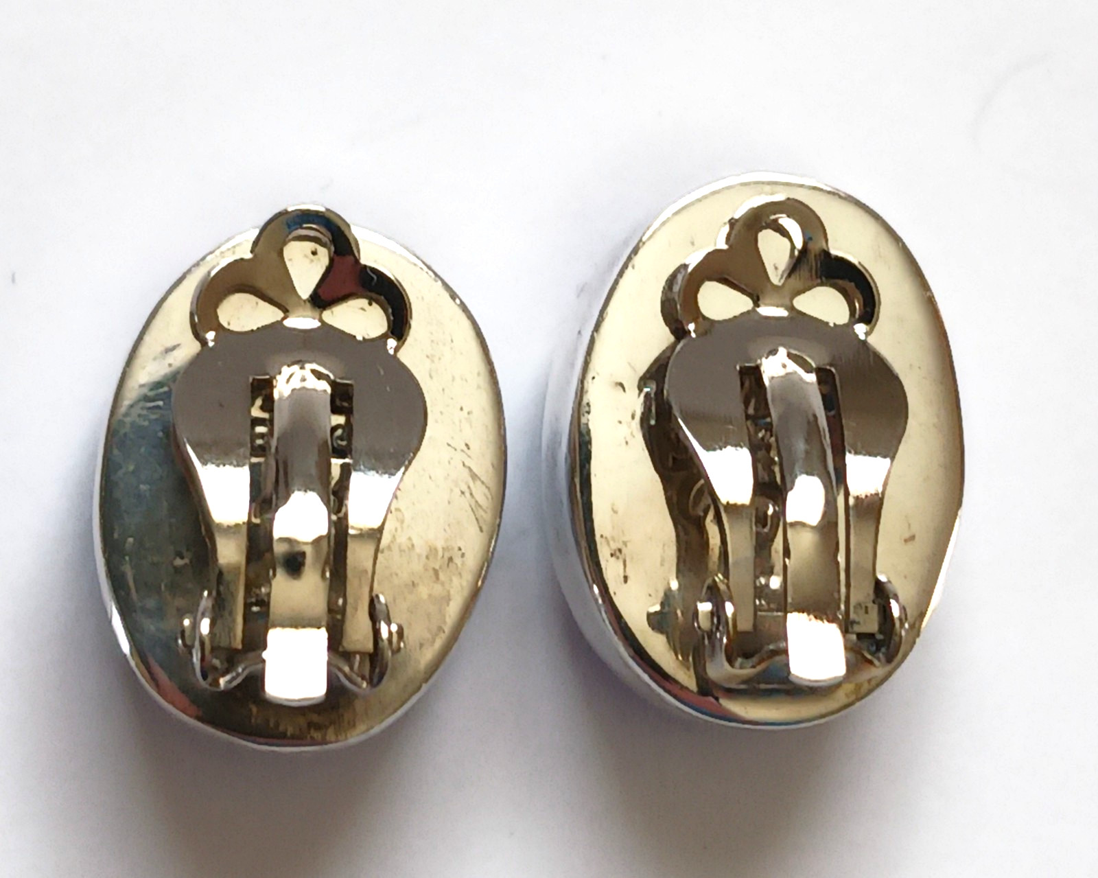 Sterling Silver Mexico 2 Tone Blue Lapis Denim Clip on Oval Earrings