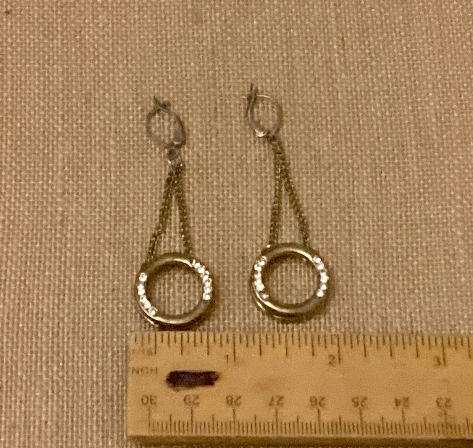 Vintage Rhinestone Circle Earrings Dangle Chain Gold Tone Pierced