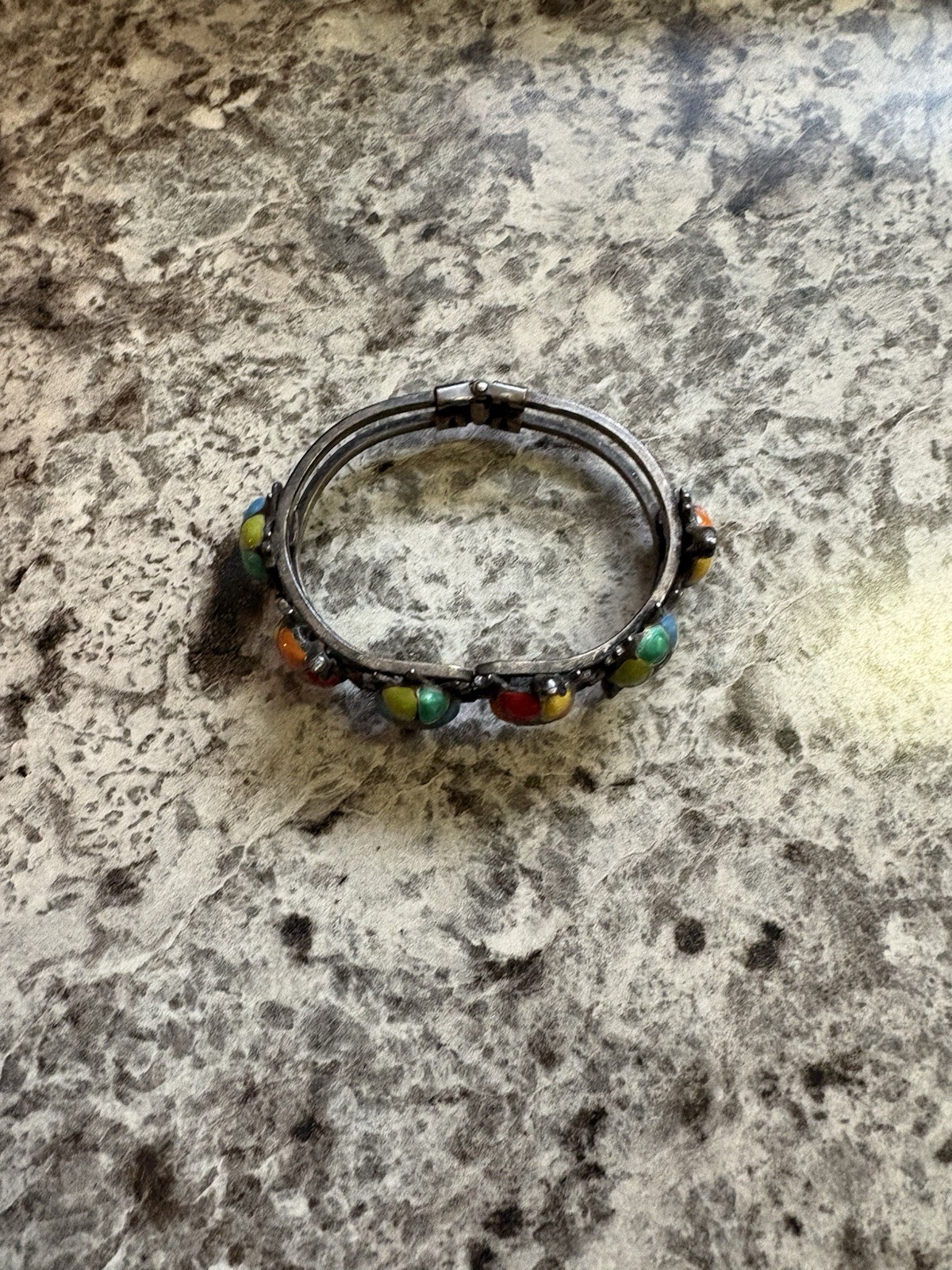 Vintage Turtle Bracelet Silver Tone Metal Green Enamel Floating Enamel Turtles