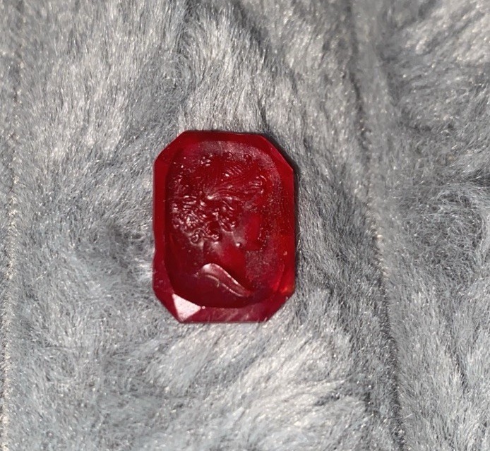 Antique Vtg Unset Loose Red Glass Cameo Intaglio 17mm x 15mm