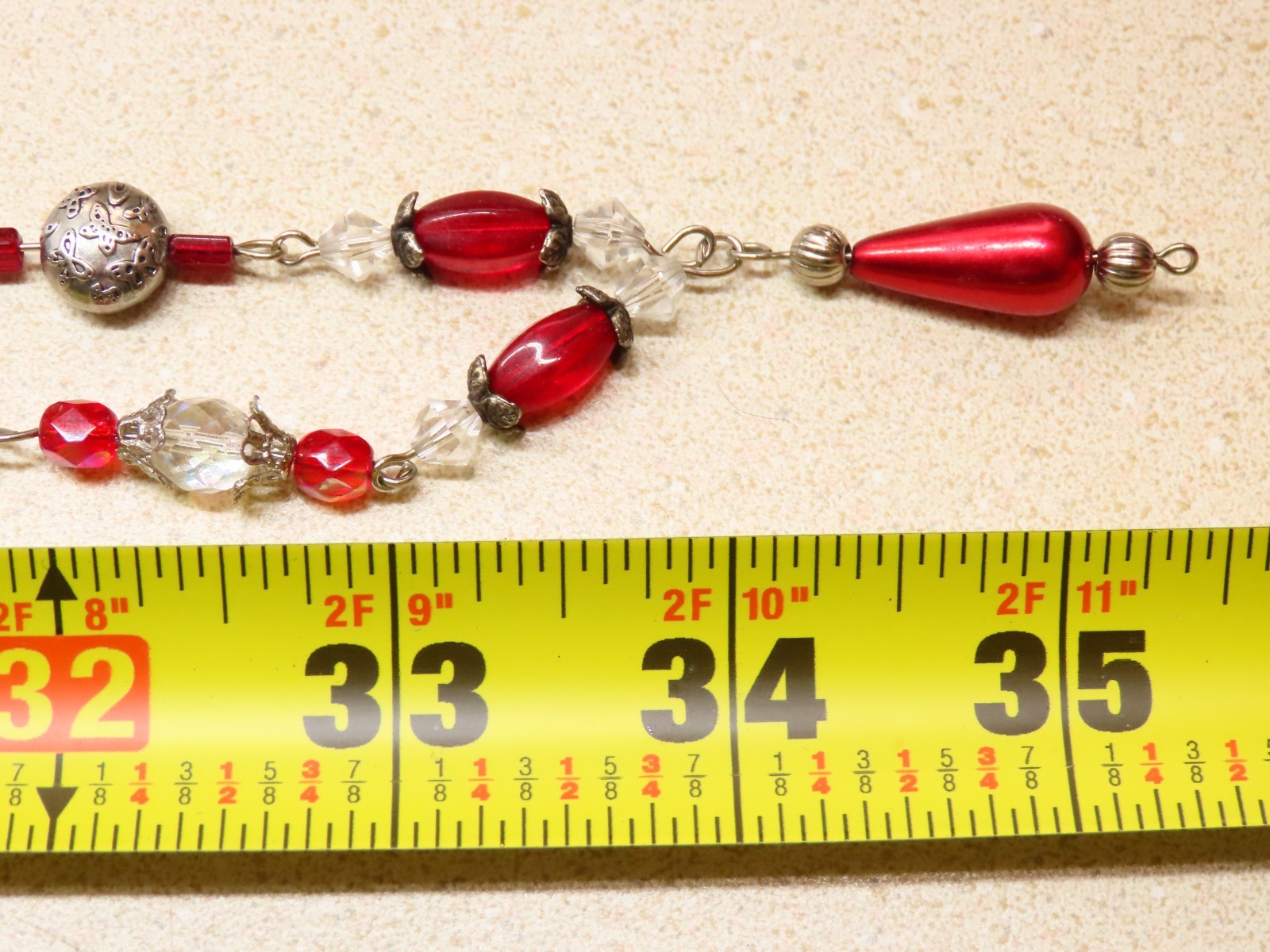 Vintage Necklace Red Clear AB Beaded Crystal Glass Faceted D5381