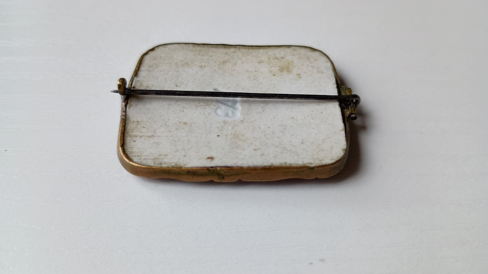 Vintage Portrait Rectangle Gold Tone Brooch, Art Theme