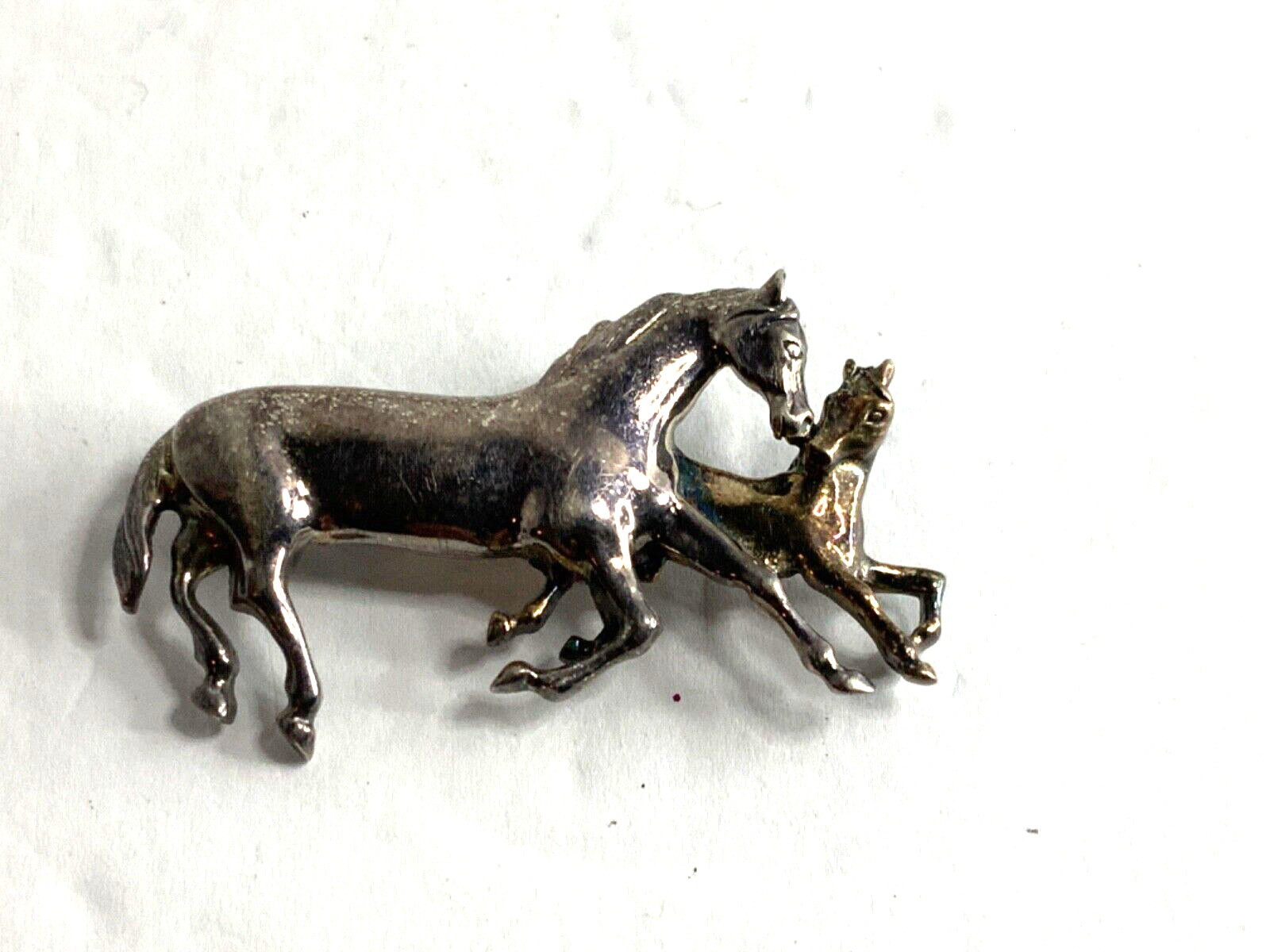 Vintage Jez Sterling Silver Horse Brooch Equestrian Pin Horses Running