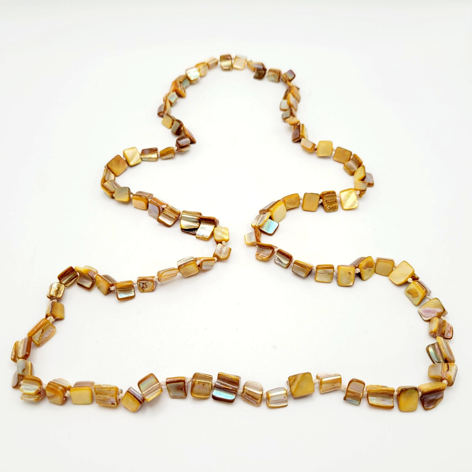 Warm Brown Beige Tone MOP Abalone Tri Tip Nugget NO CLASP Vintage Necklace 36 in