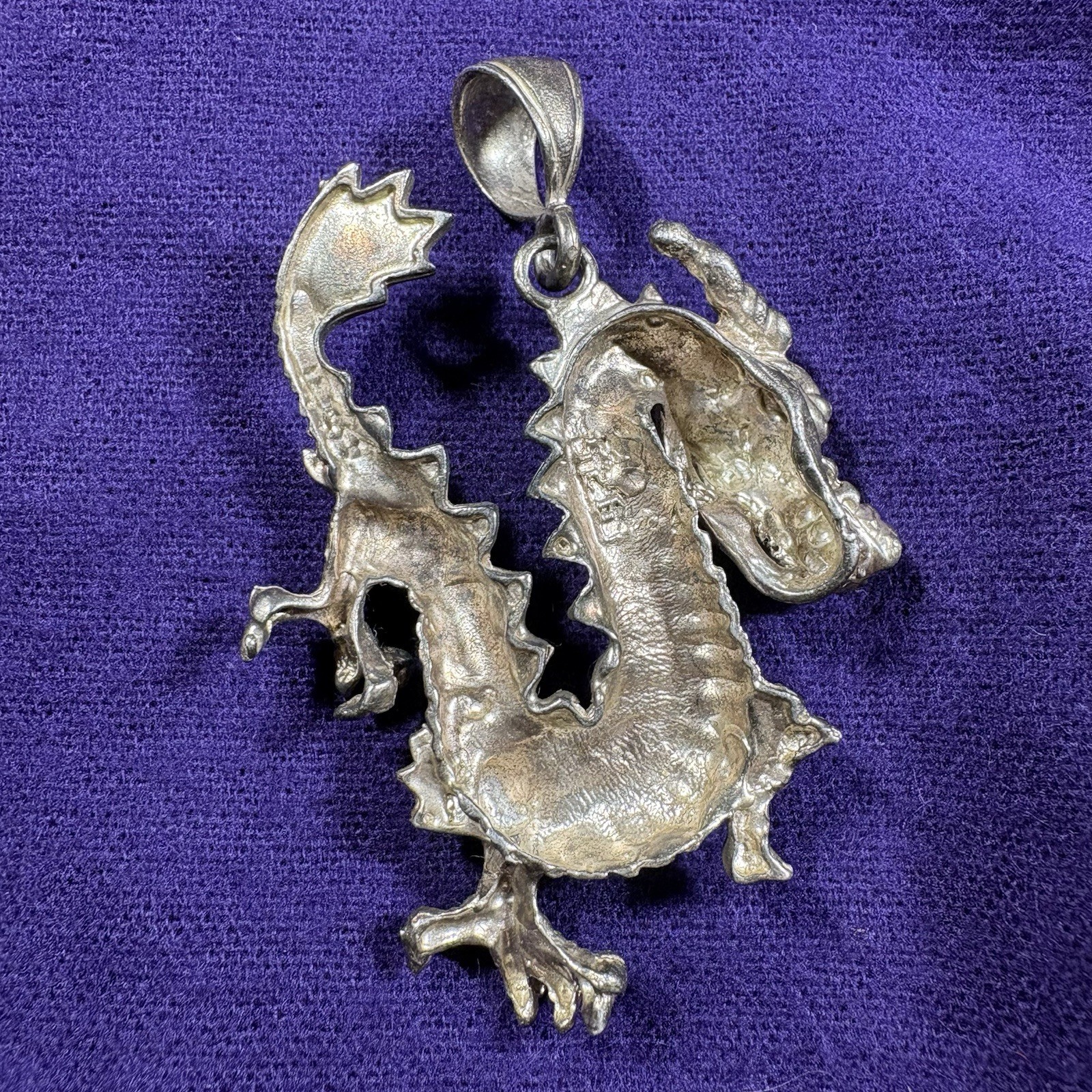 Vintage 925 Sterling Silver Luck Dragon Necklace Pendant Heavy Approximately 2”
