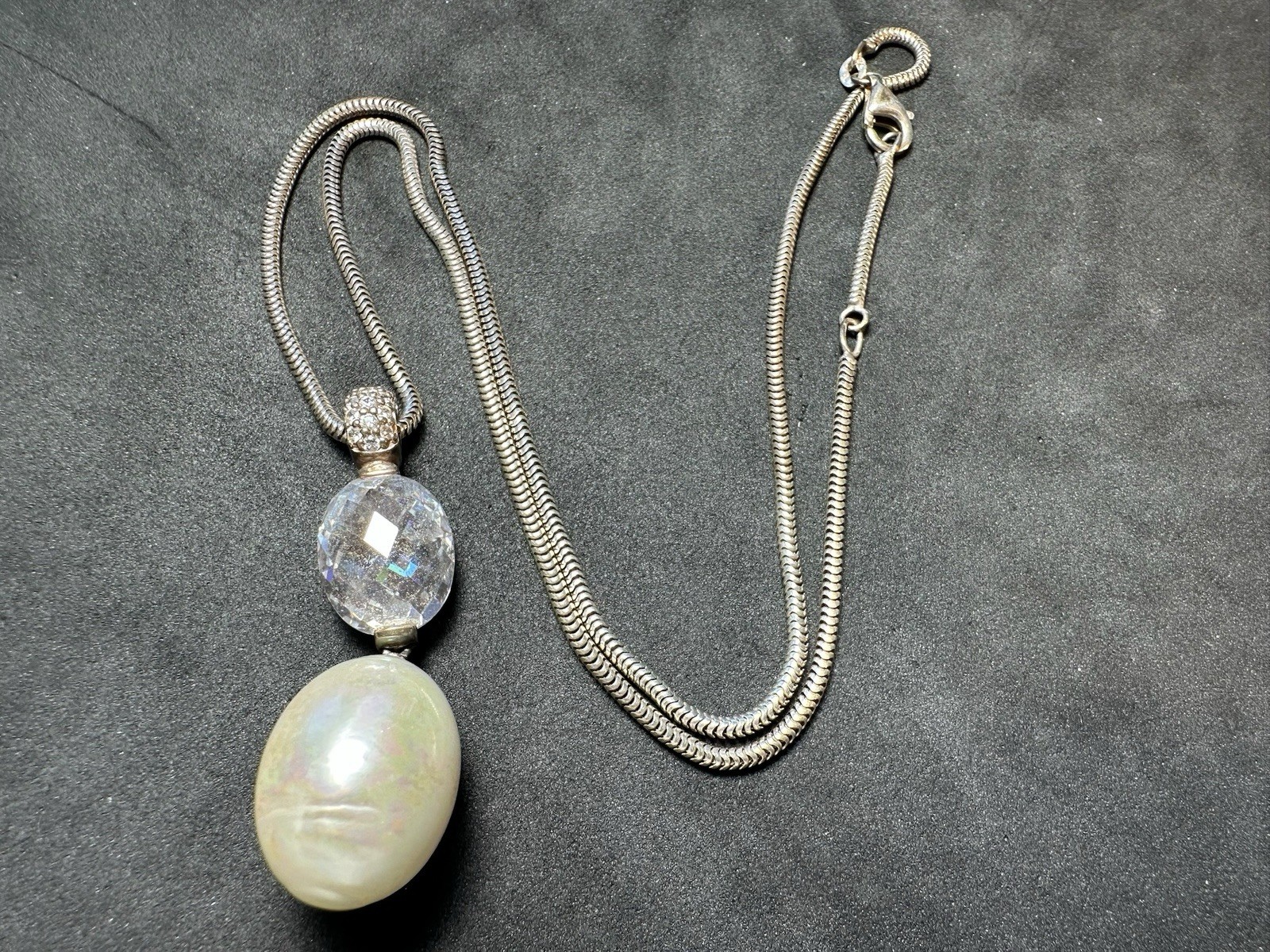 11.08g Vintage 925 Sterling Silver Faceted Drop Pendant Necklace M 16.5 in