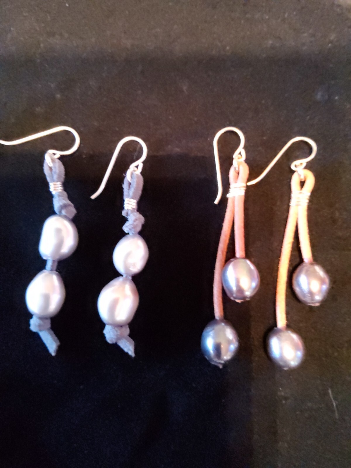 Vintage Pearl And Leather Drop Earrings