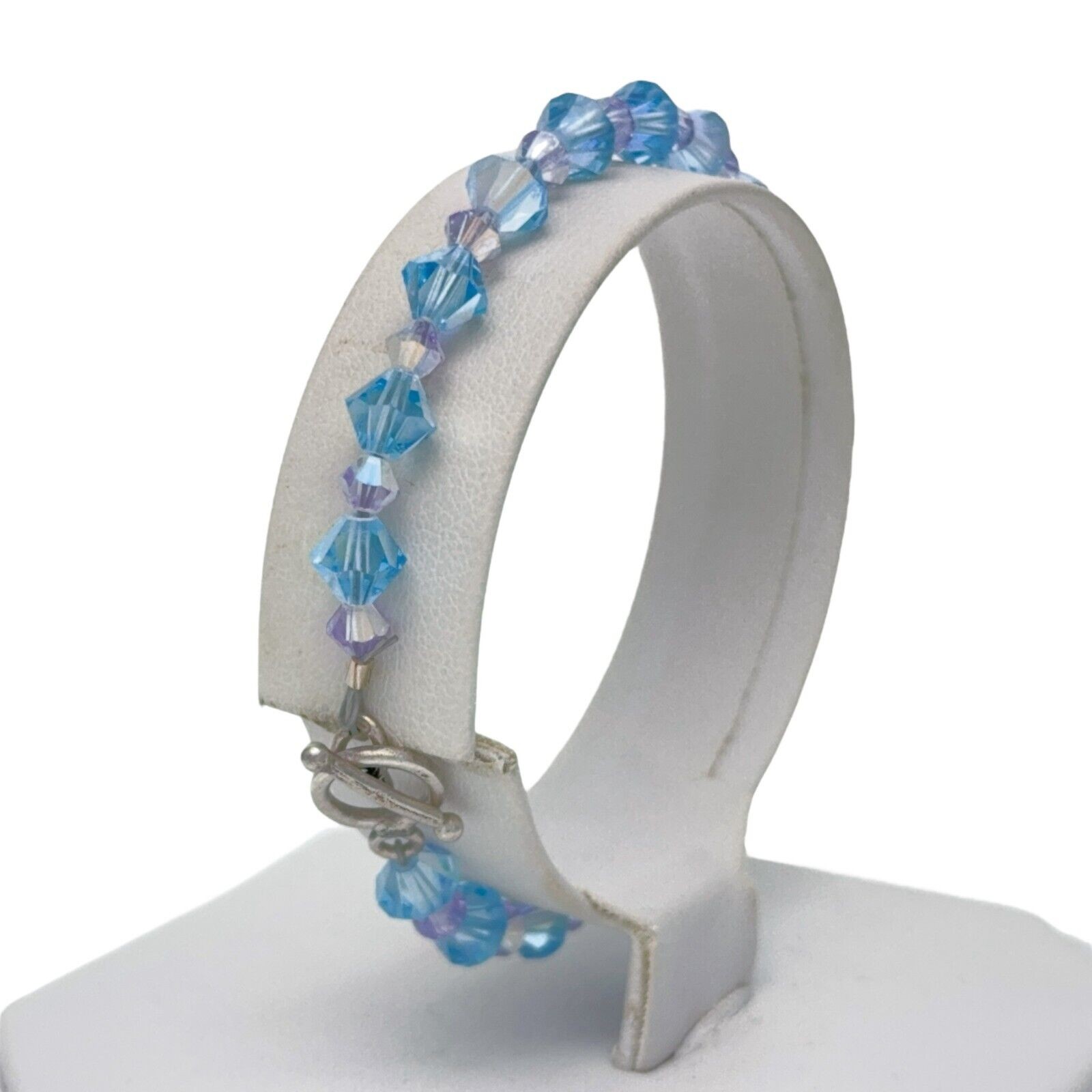 Purple Blue Crystal Beaded Bracelet | Vintage Sterling Silver 925 | 7″