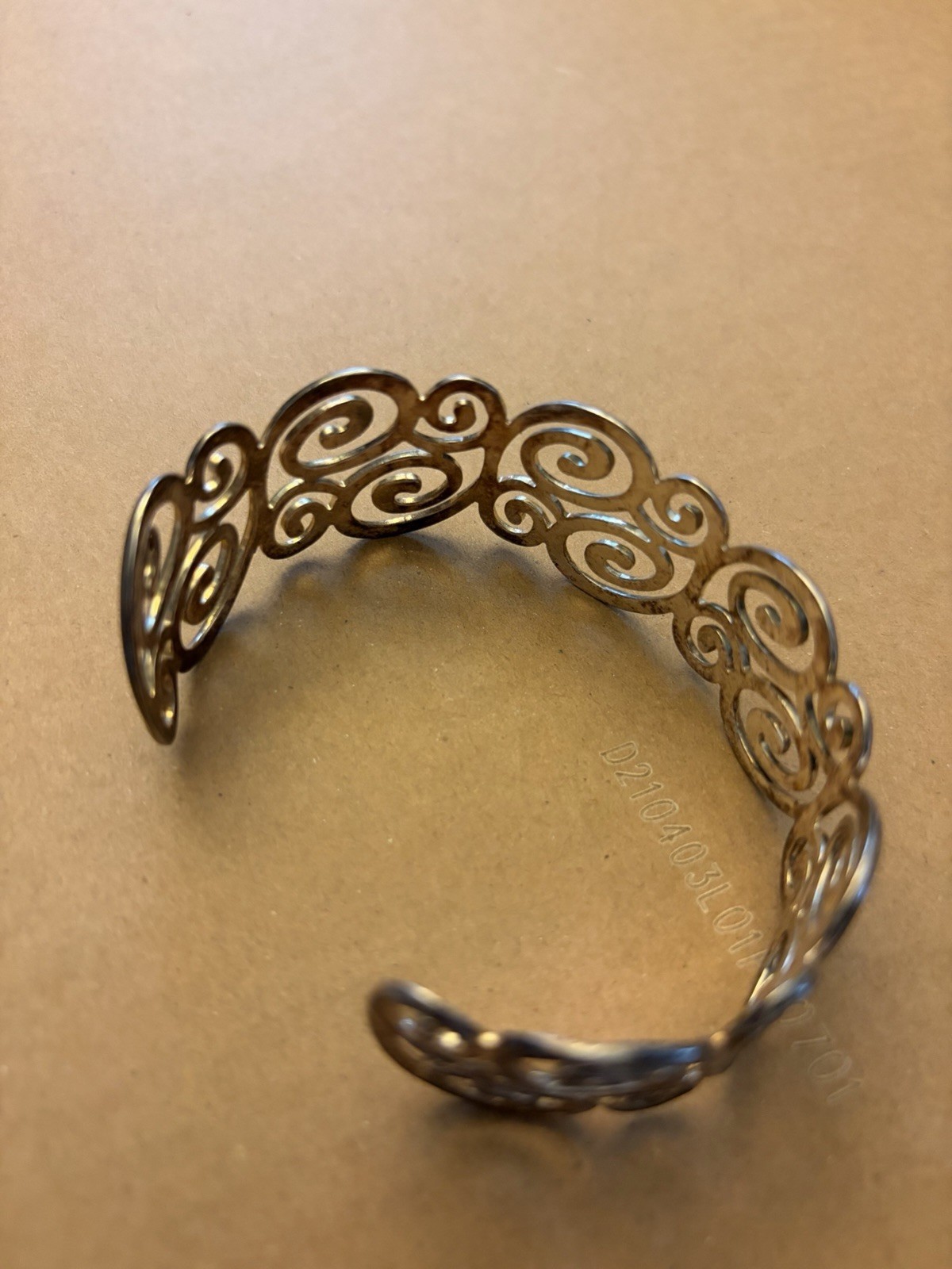 Vintage Sterling Silver 925 China Stamped Spiral Swirl Cuff Bracelet