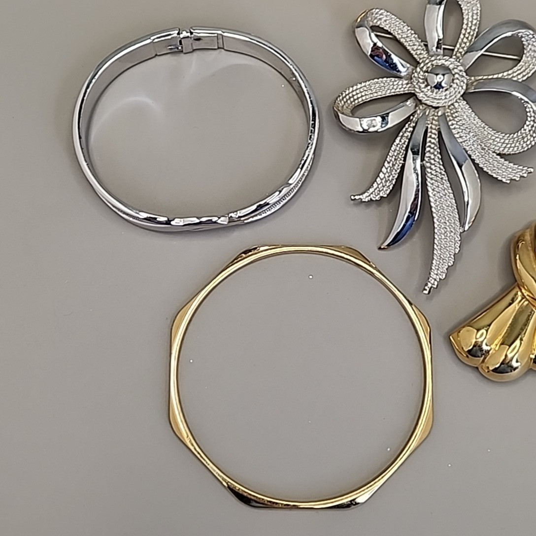 Vintage Monet Brooch Bracelet Lot of 6 Ribbons Hinged Bangle