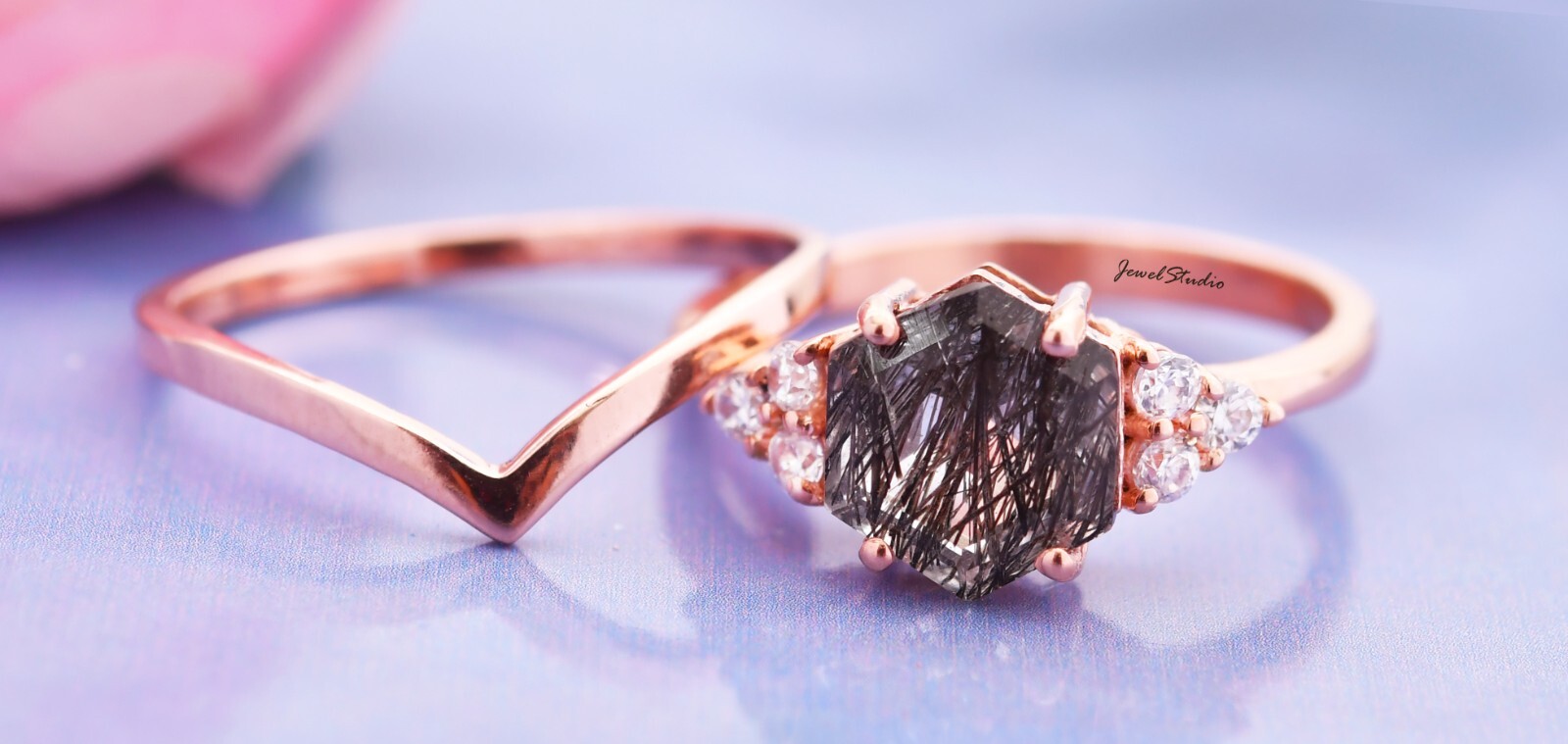 Hexagon Cut Rutile Ring Bridal Ring Snowdrift Ring Engagement Ring Gifts For her
