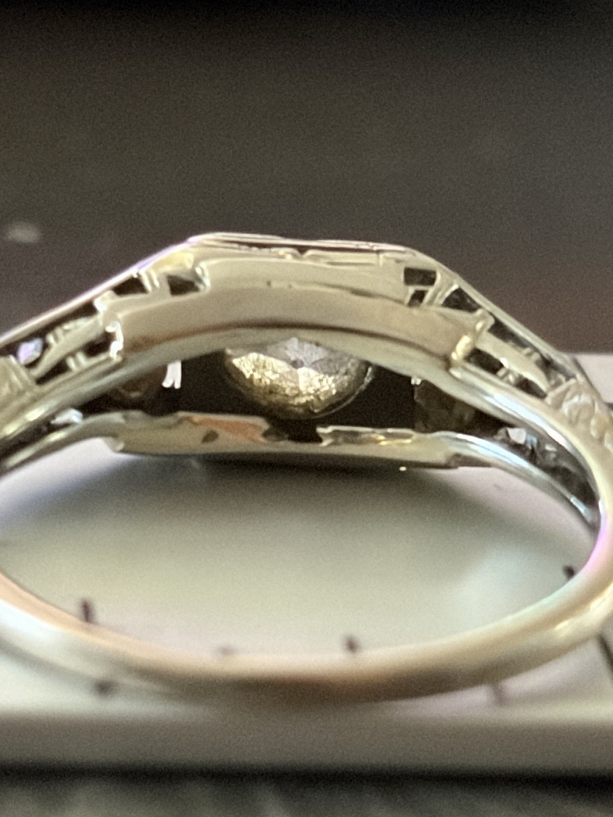 Vintage 10k White Gold OLD EUROPEAN CUT DIAMOND Art Deco Ring Size 4.5