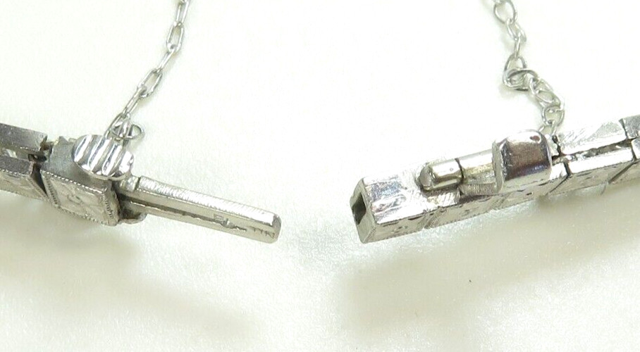 Antique 1920’s Add Diamond Straight Line Bracelet Platinum 7″ Long 0.144″ Width