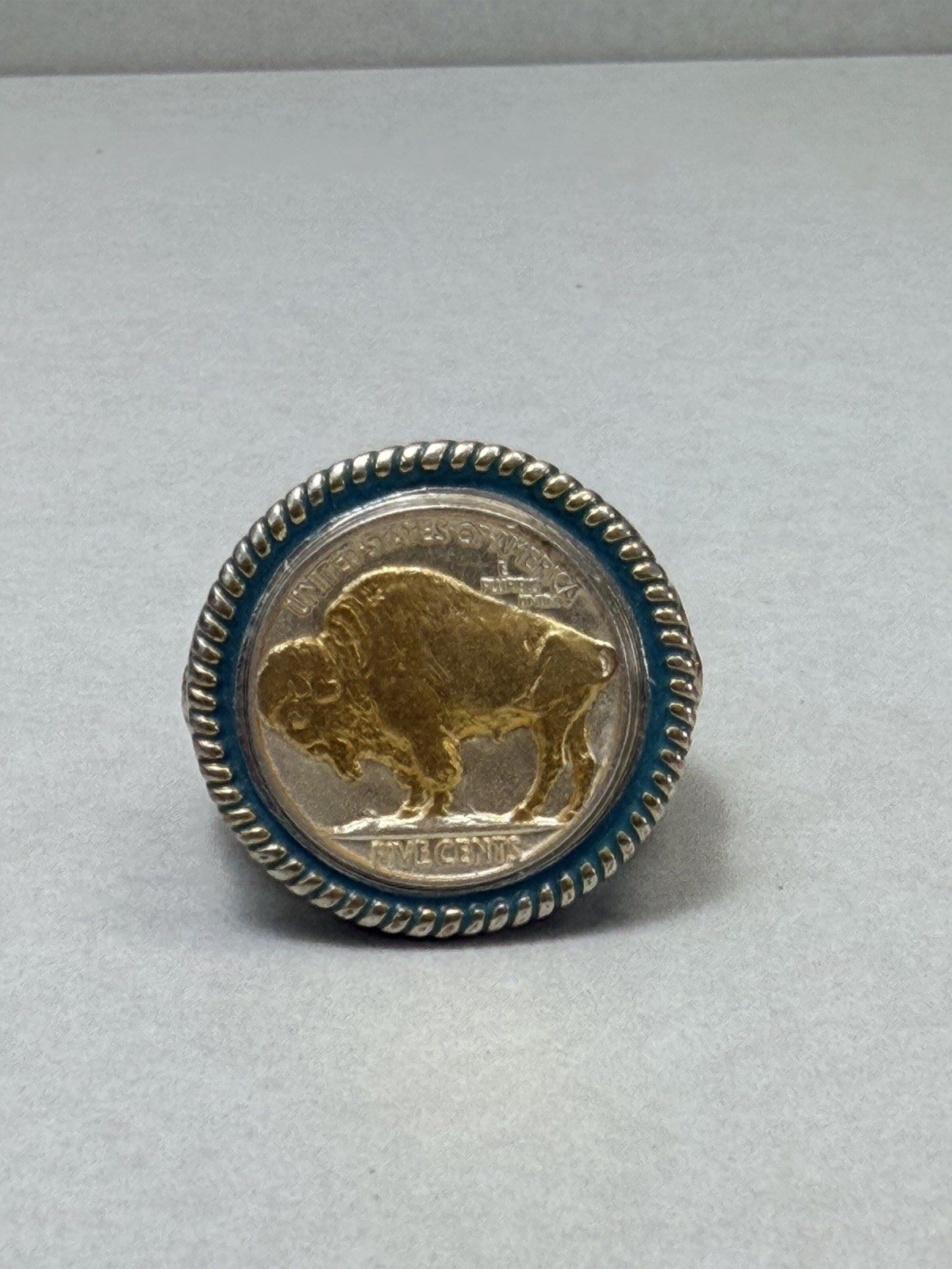 Vintage Buffalo Nickel Style Statement Ring Silver Tone Sz 11