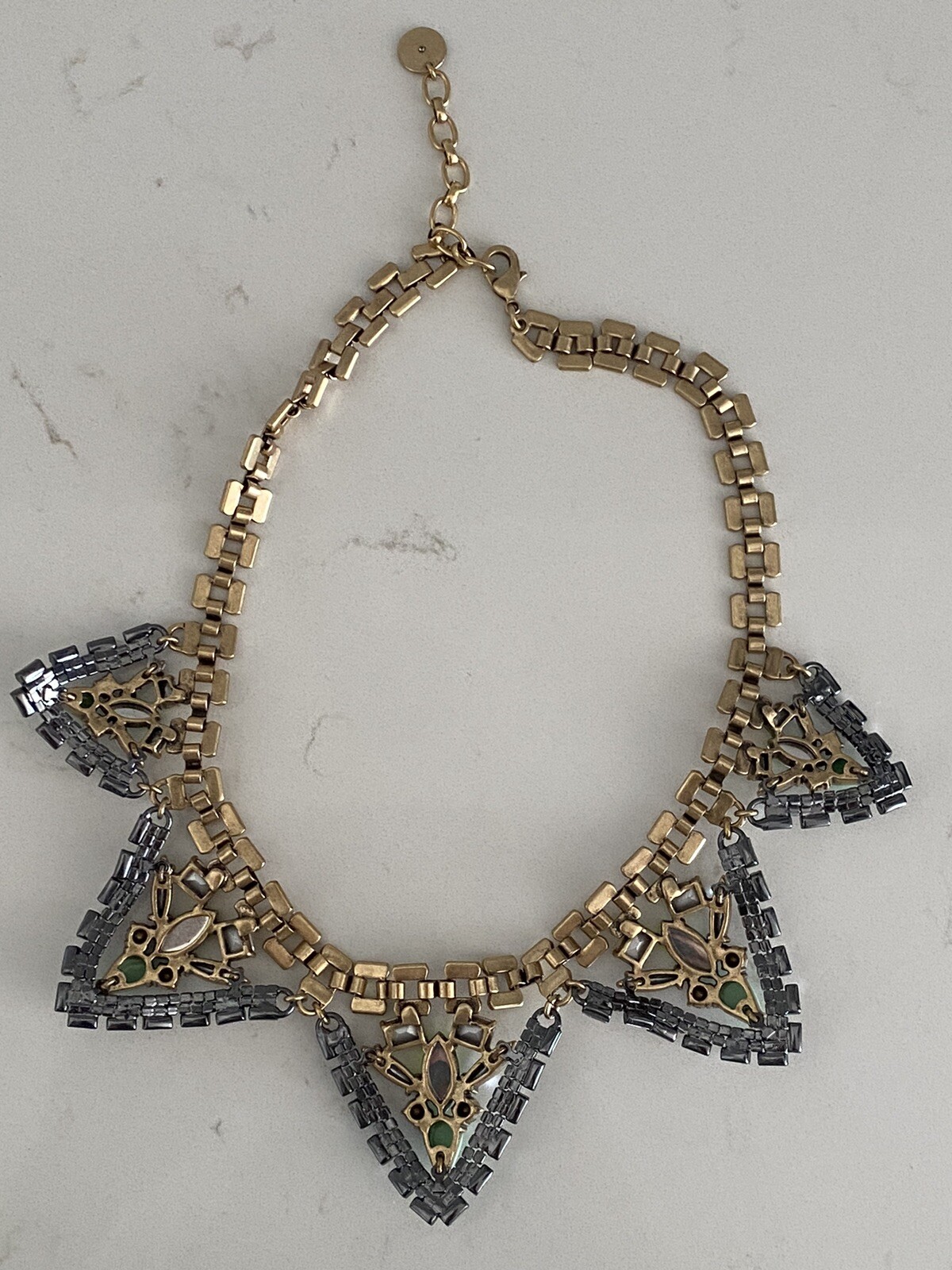 VTG Stella & Dot Choker Statement Piece Rhinestone Necklace adjustable green