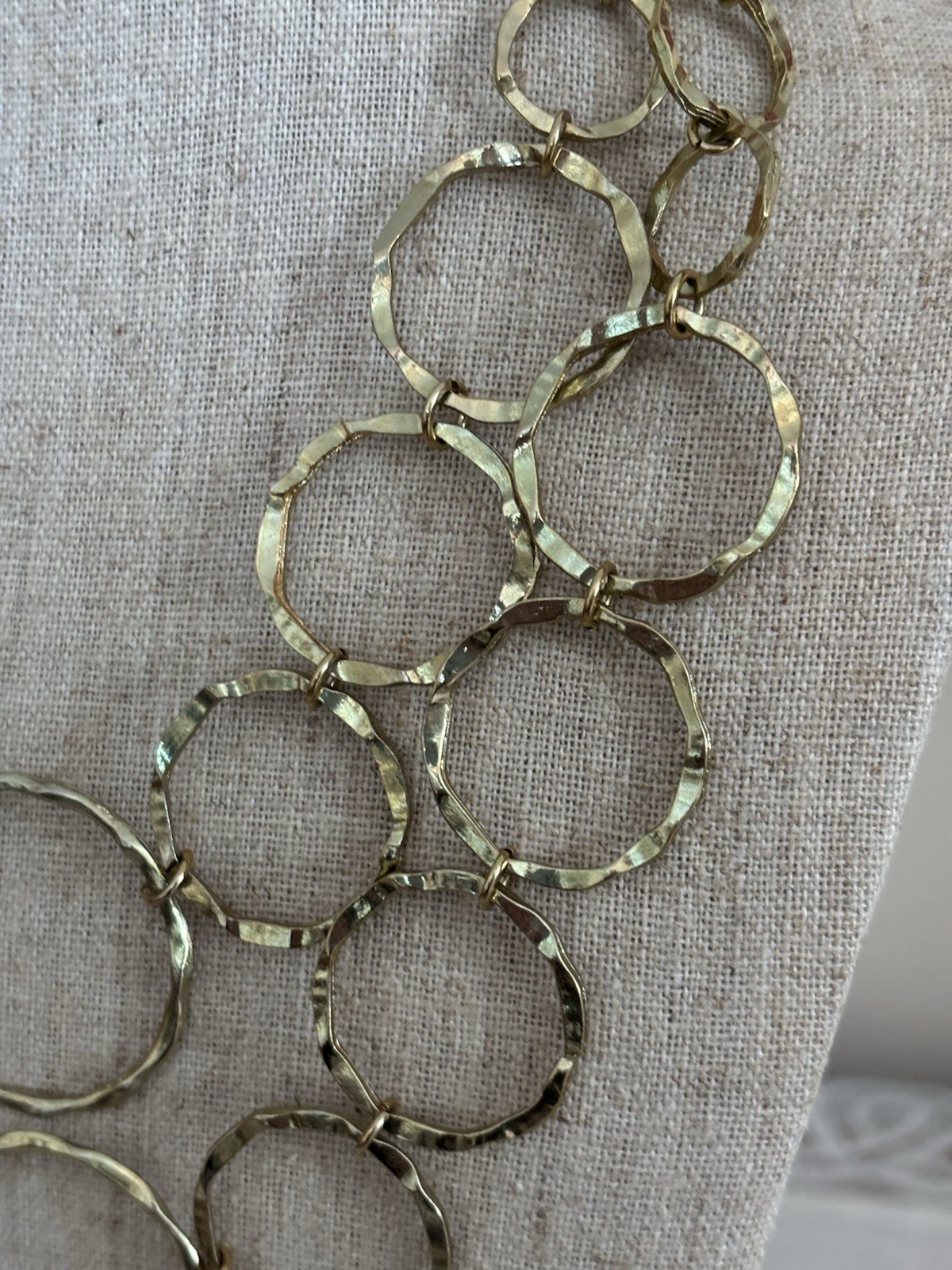 Vtg Retro 2 Strand Open Hammered Gold Plate Circle Necklace Lobster Claw Clasp