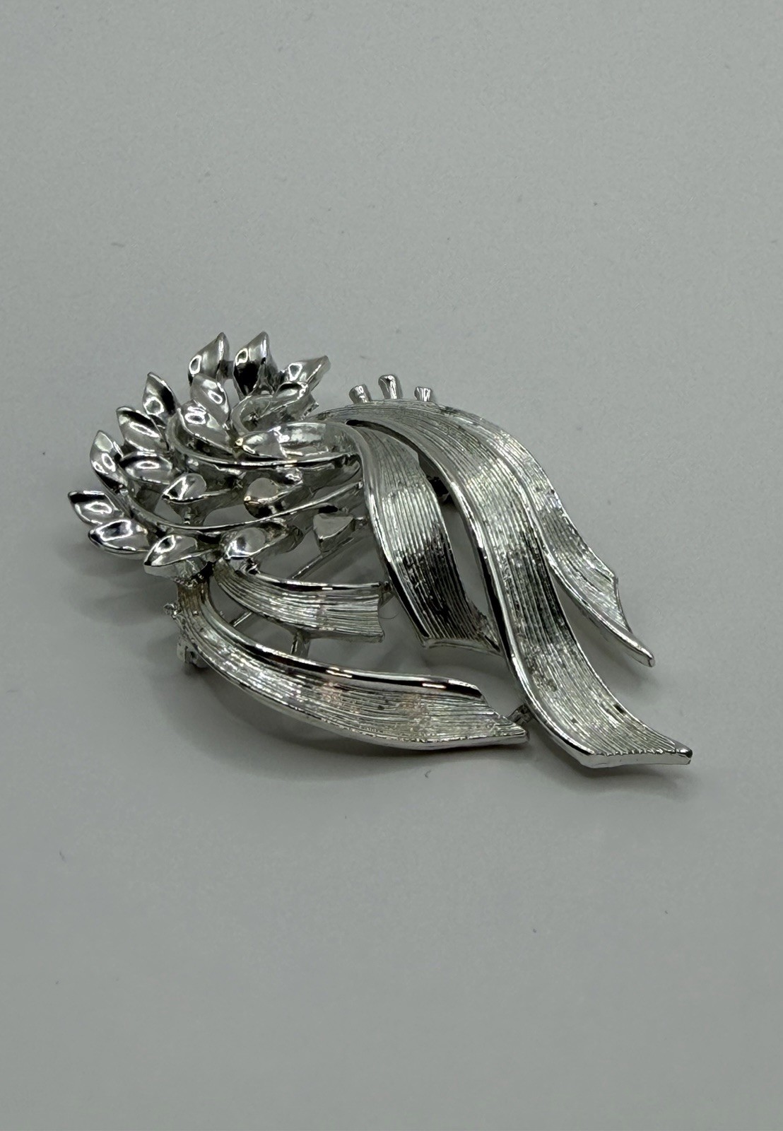 Vintage Lisner Silver Tone Brooch And Matching Earrings Signed