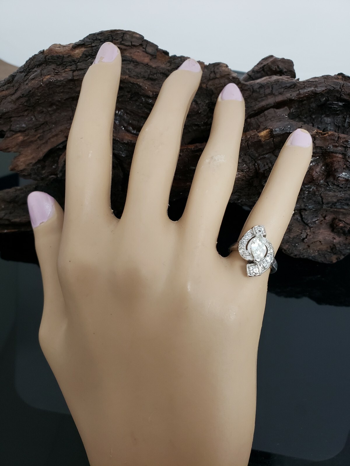 Antique 14 Karat White Gold 1.00 CTW Marquise Diamond Engagement Ring. #VR67