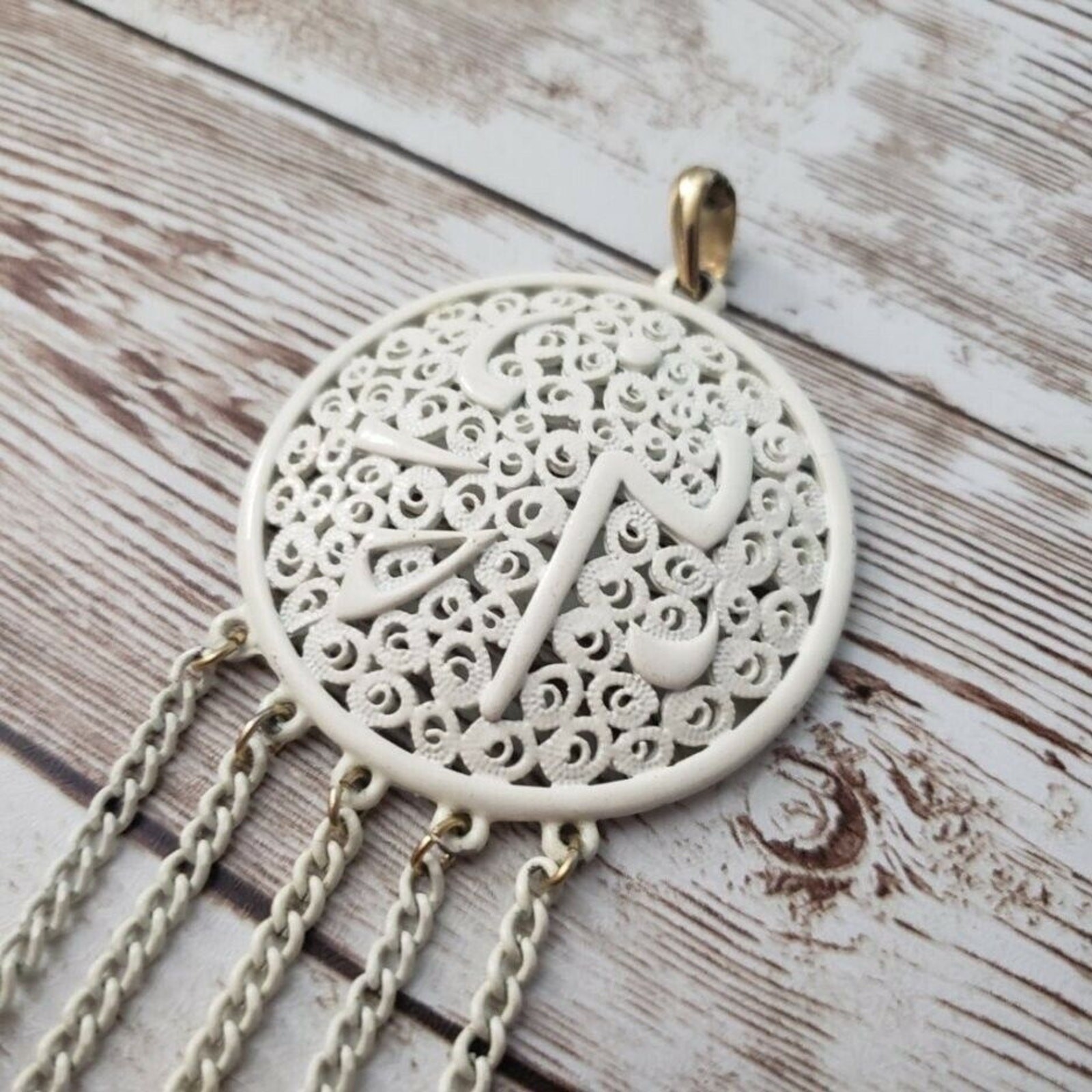 Vintage Pendant – Large Statement Cream with Dangle – No Chain Included