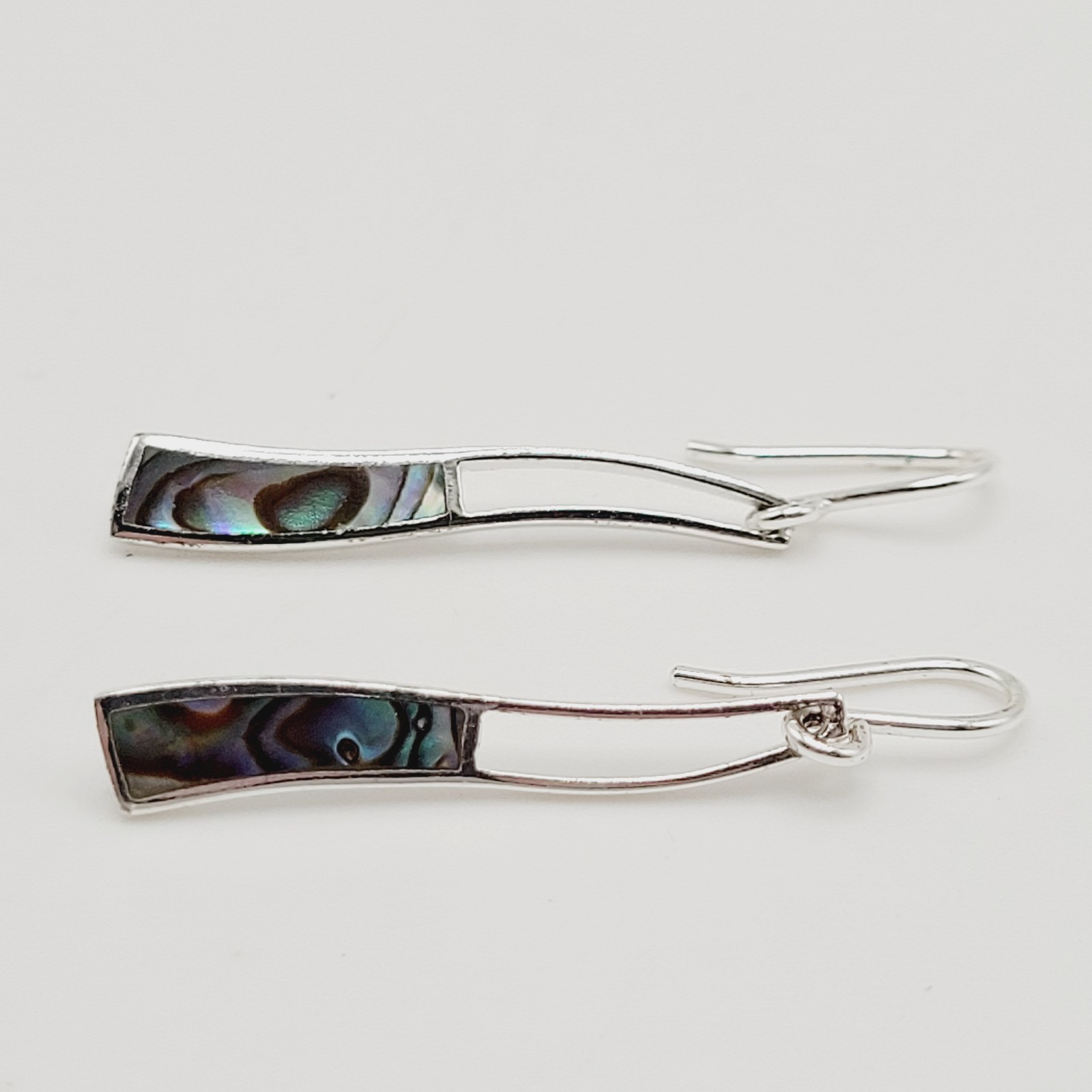 Iridescent Paua Shell Ocean Wave SU 925 Thailand Dangle Pierced Hook Earrings