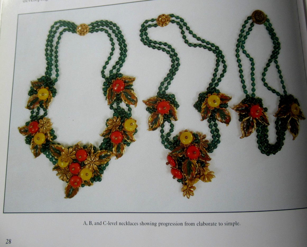 MIRIAM HASKELL RARE Enamel Leaves Glass Bead Necklace Brooch Set BOOK PIECE!