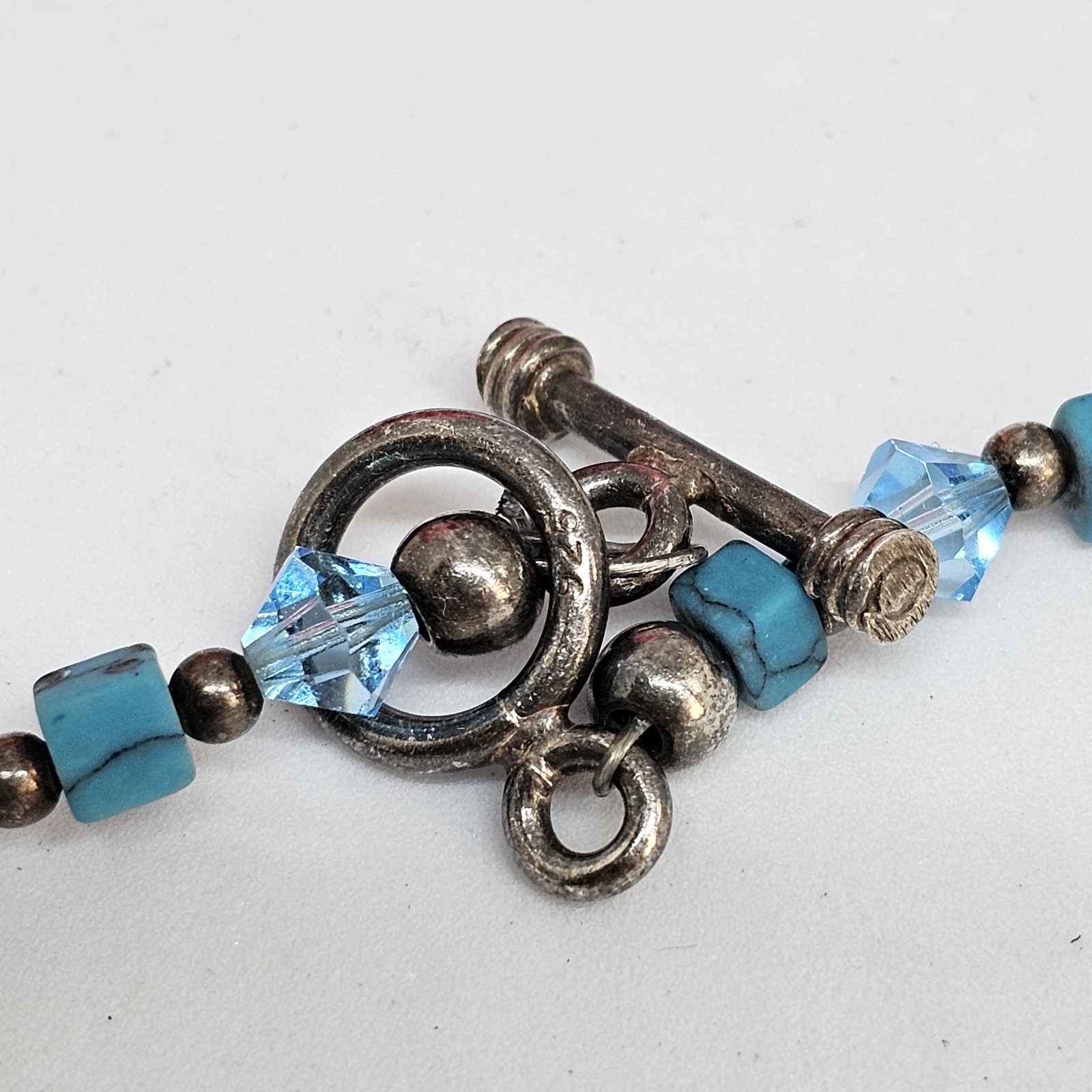 Blue Crystal & Howlite Stone Beaded Choker Necklace 925 Sterling Silver Clasp
