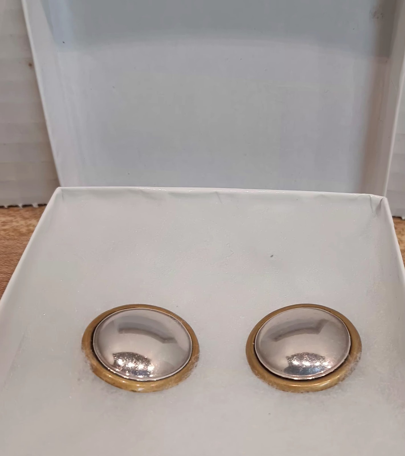 VTG Taxco Mexico 925 Sterling Silver Brass Dome Clip On Earrings Mixed Metal 50s