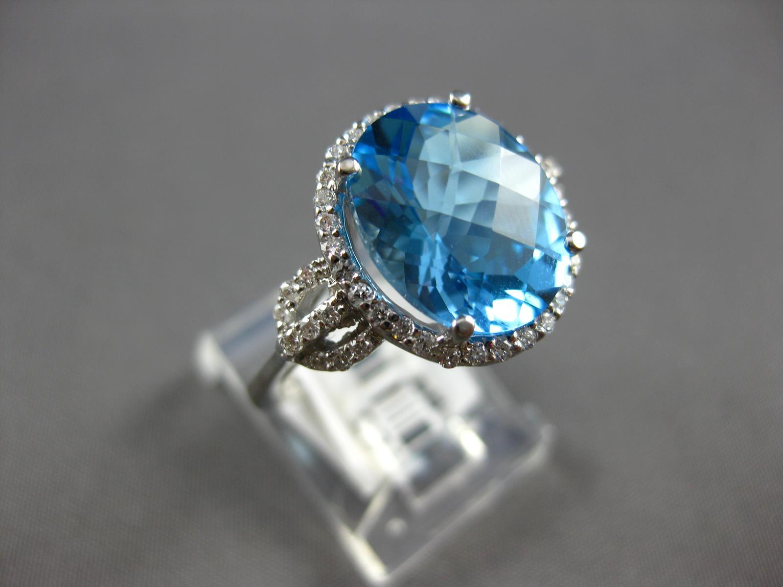 LARGE 4.5CT DIAMOND & AAA BLUE TOPAZ 14KT WHITE GOLD 3D OVAL & ROUND FUN RING