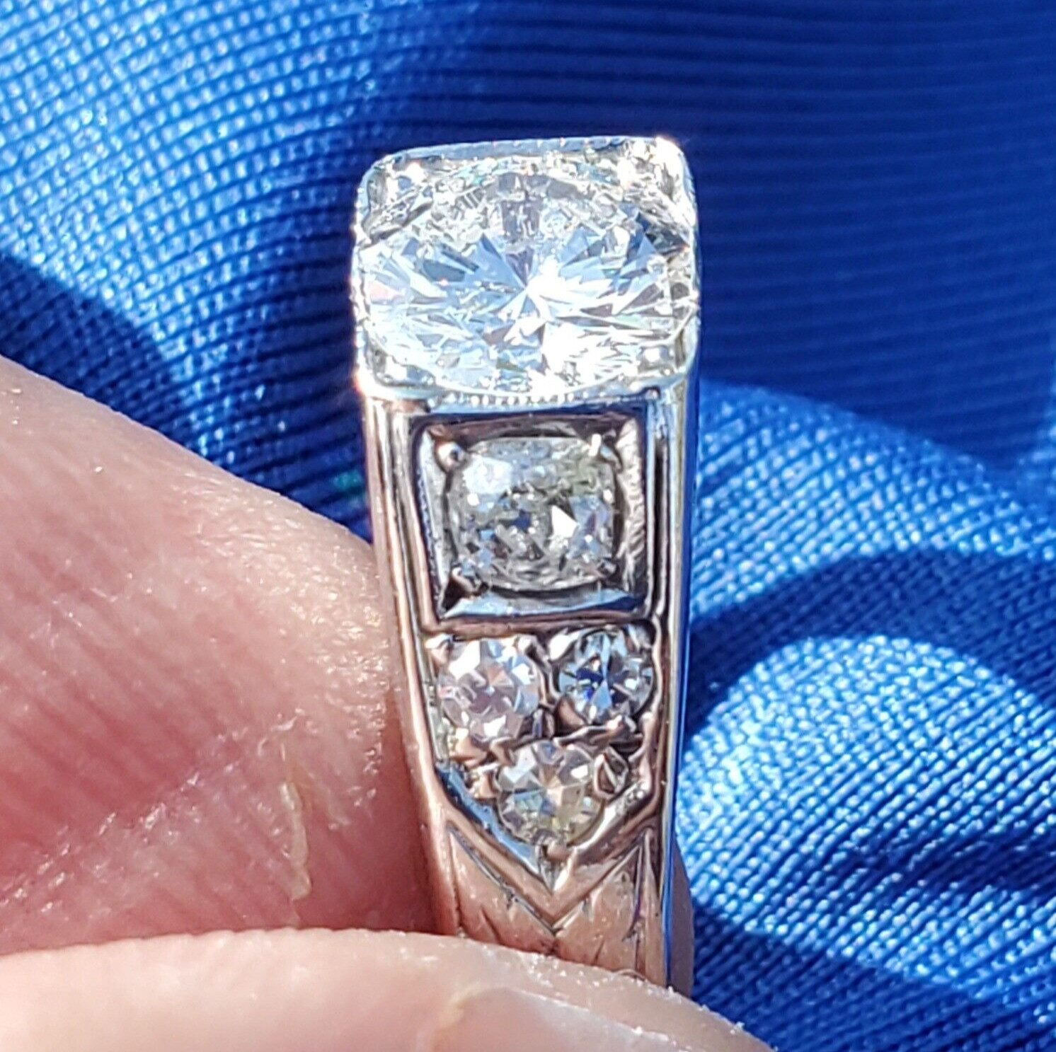 Original EARTH MINED DIAMOND Deco Engagement Ring Vintage SOLID 14K WHITE GOLD