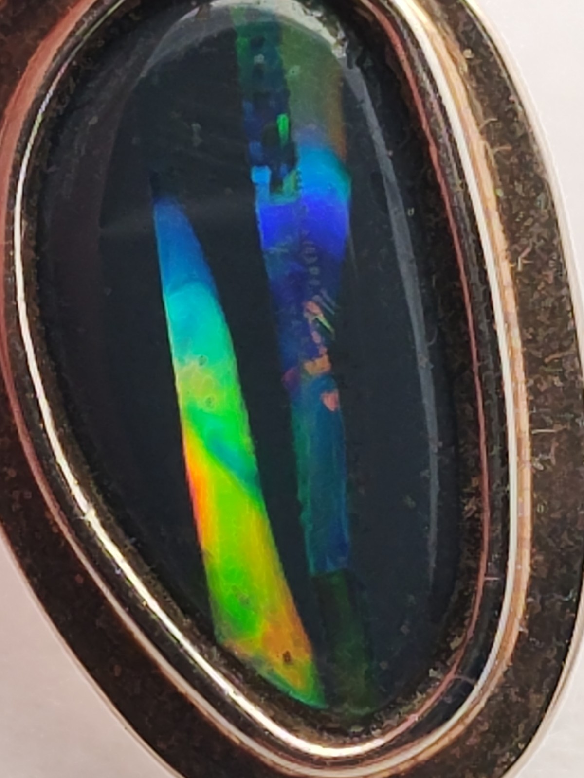 14K White Gold Gorgeous Opal & Onyx Inlay Handmade Modern Design Pendant
