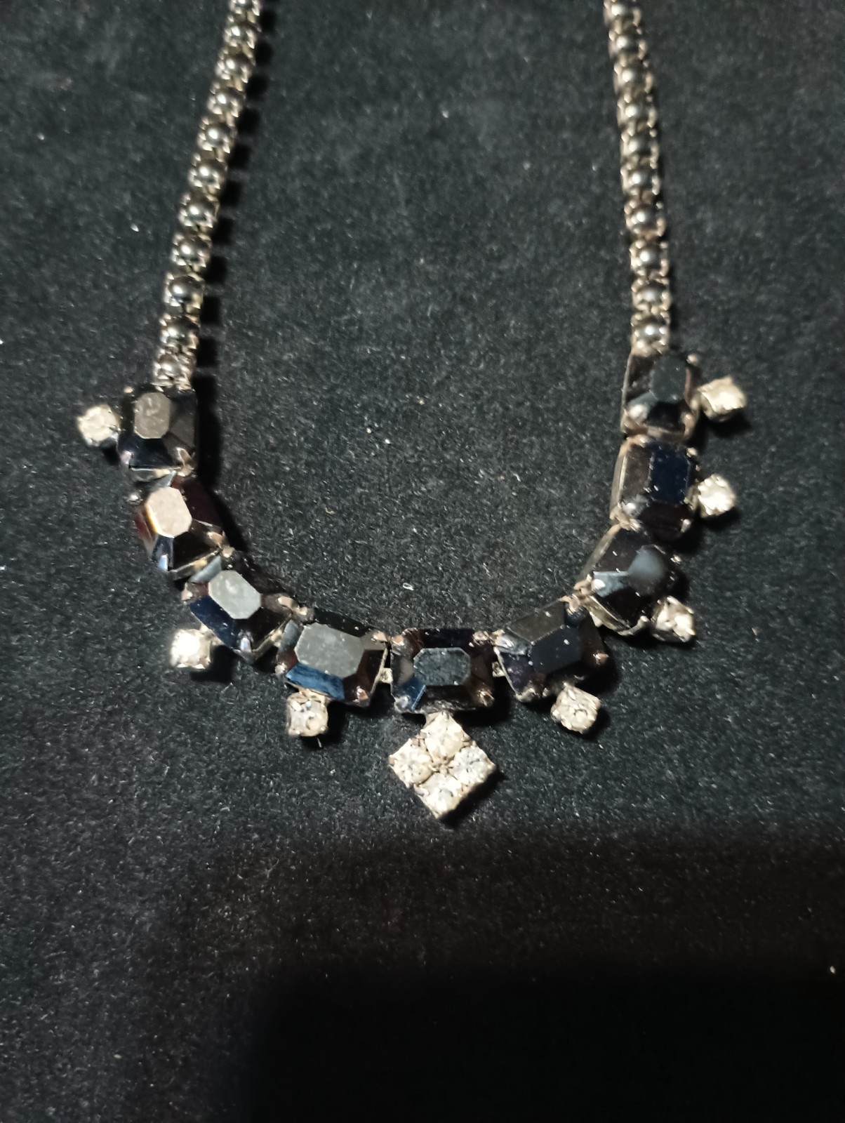 Vintage Choker Necklace. Black & Clear Rhinestones. *Note