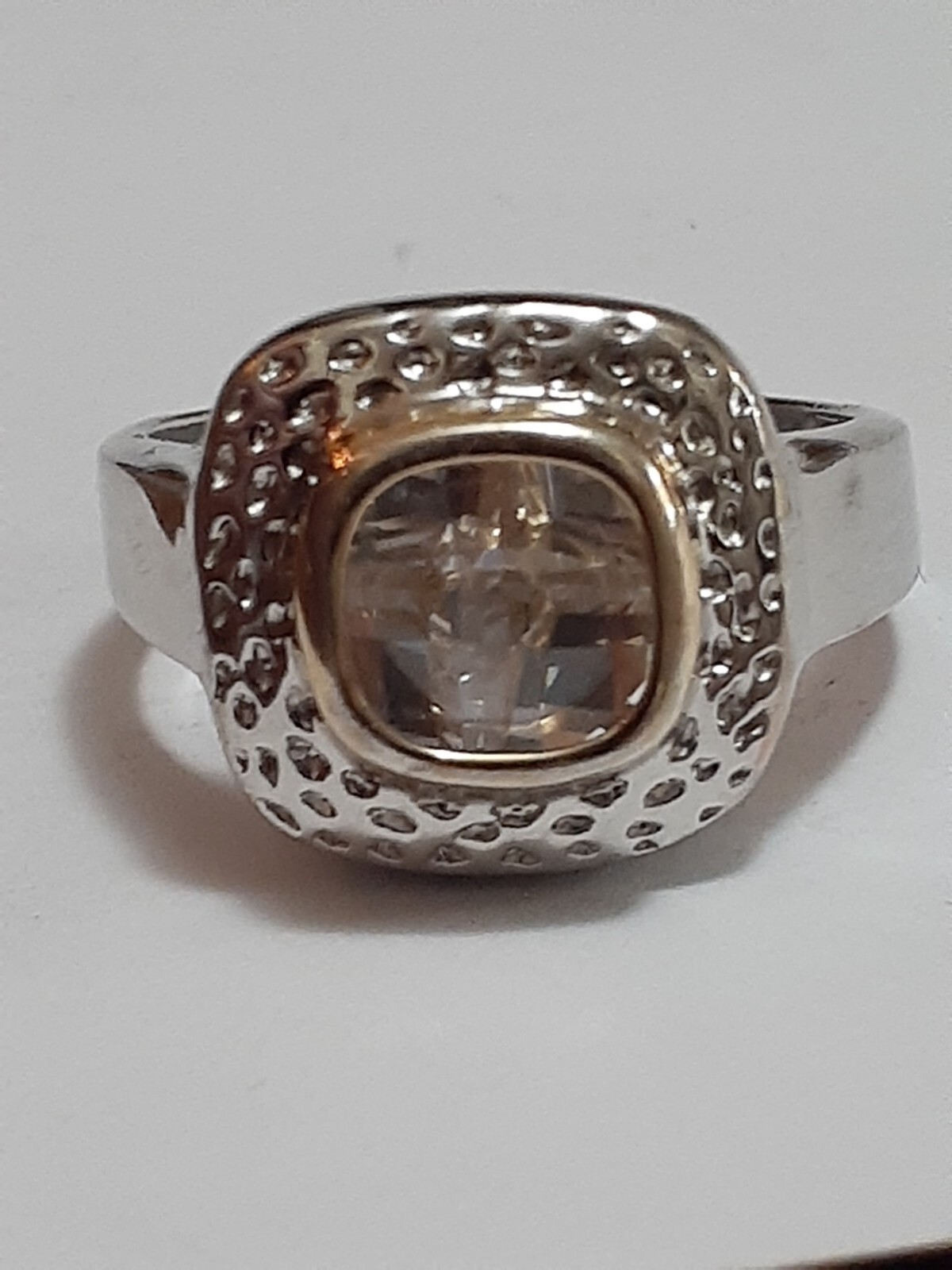 18K GE cocktail ring channel set cushion cut clear CZ stone size 8.5