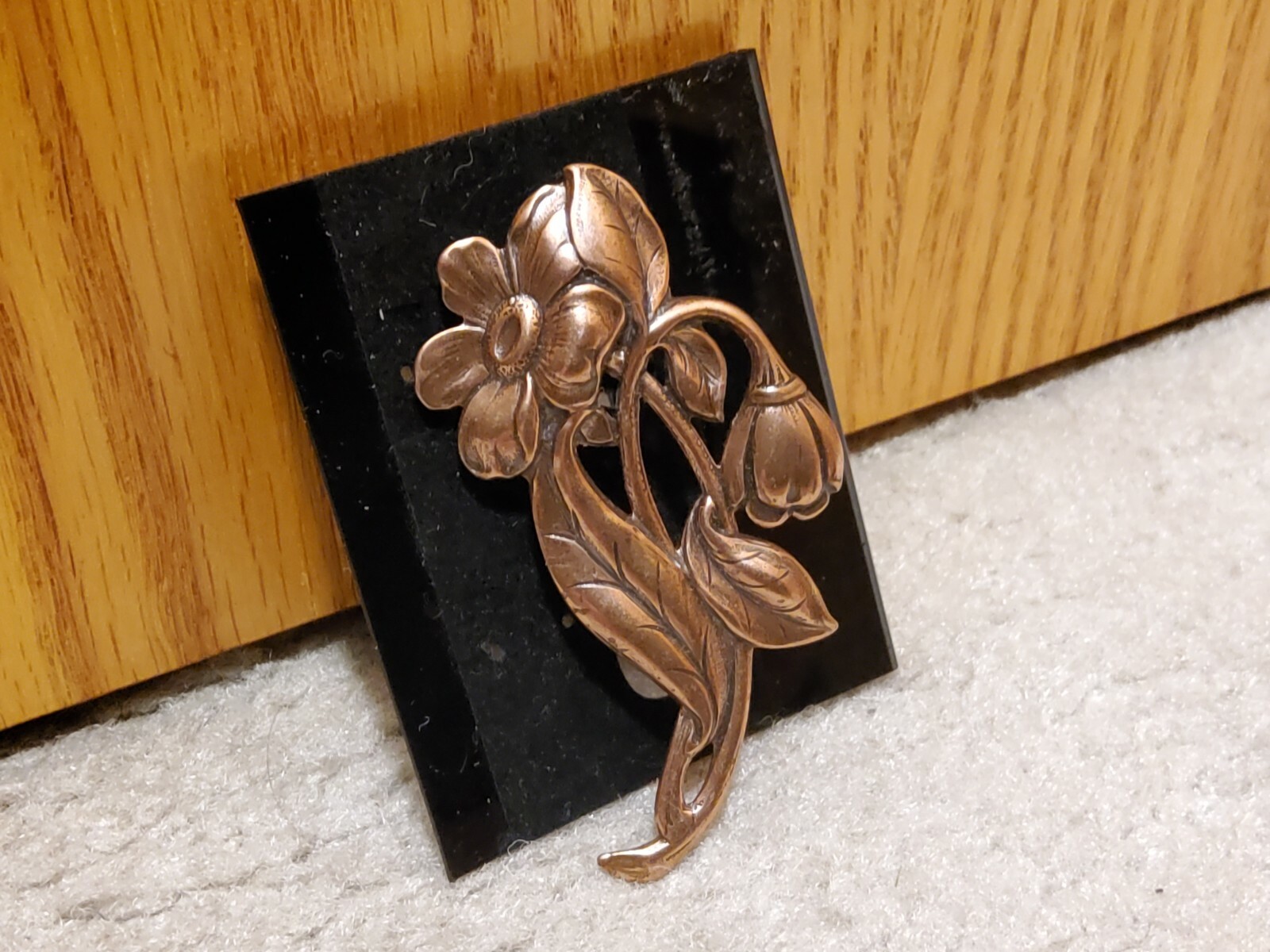 Vintage Classic Flower Plant Leaves Pin Copper Tone Large Brooch Floral
