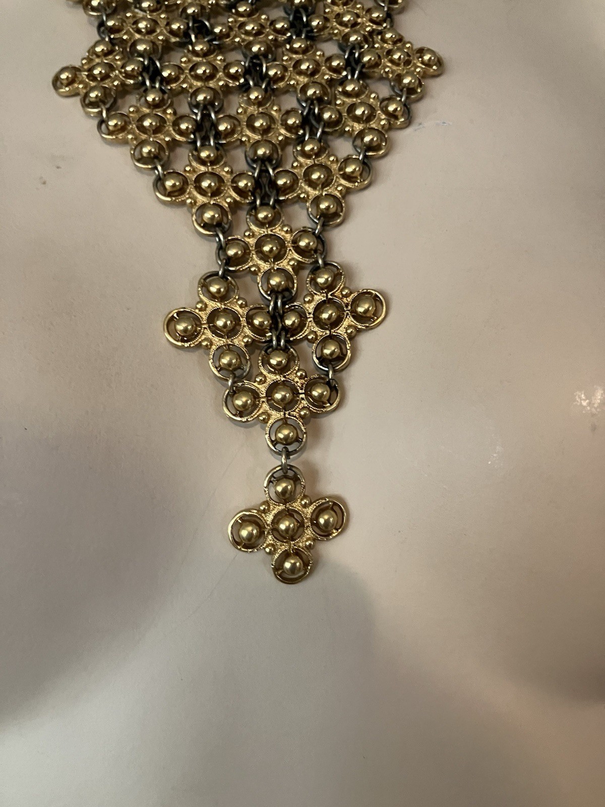 1971 MONET “MORESQUE” Gold Egypt Revive Etruscan Runway Statement Bib Necklace