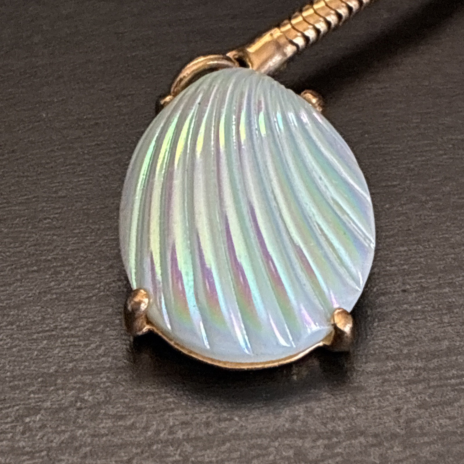 Vintage Signed SCHIAPARELLI Iridescent Shell Glass Pend Gold Elsa Schiaparelli