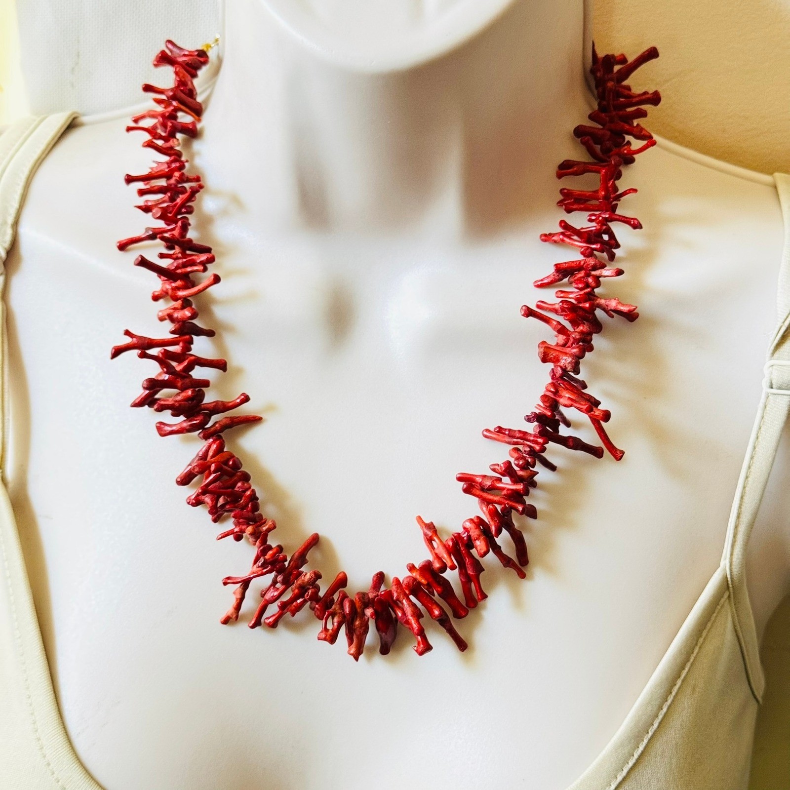 VTG Mediterranean Salmon Red Branch Coral Natural Necklace Genuine 20″ 45g Italy