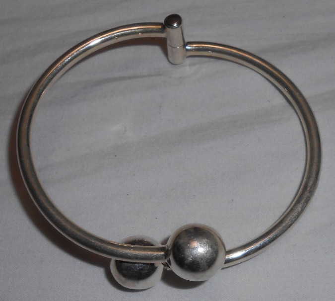 Vintage ATI Mexico Sterling Silver 925 Orb Ball Hinge Cuff Bangle Bracelet NICE