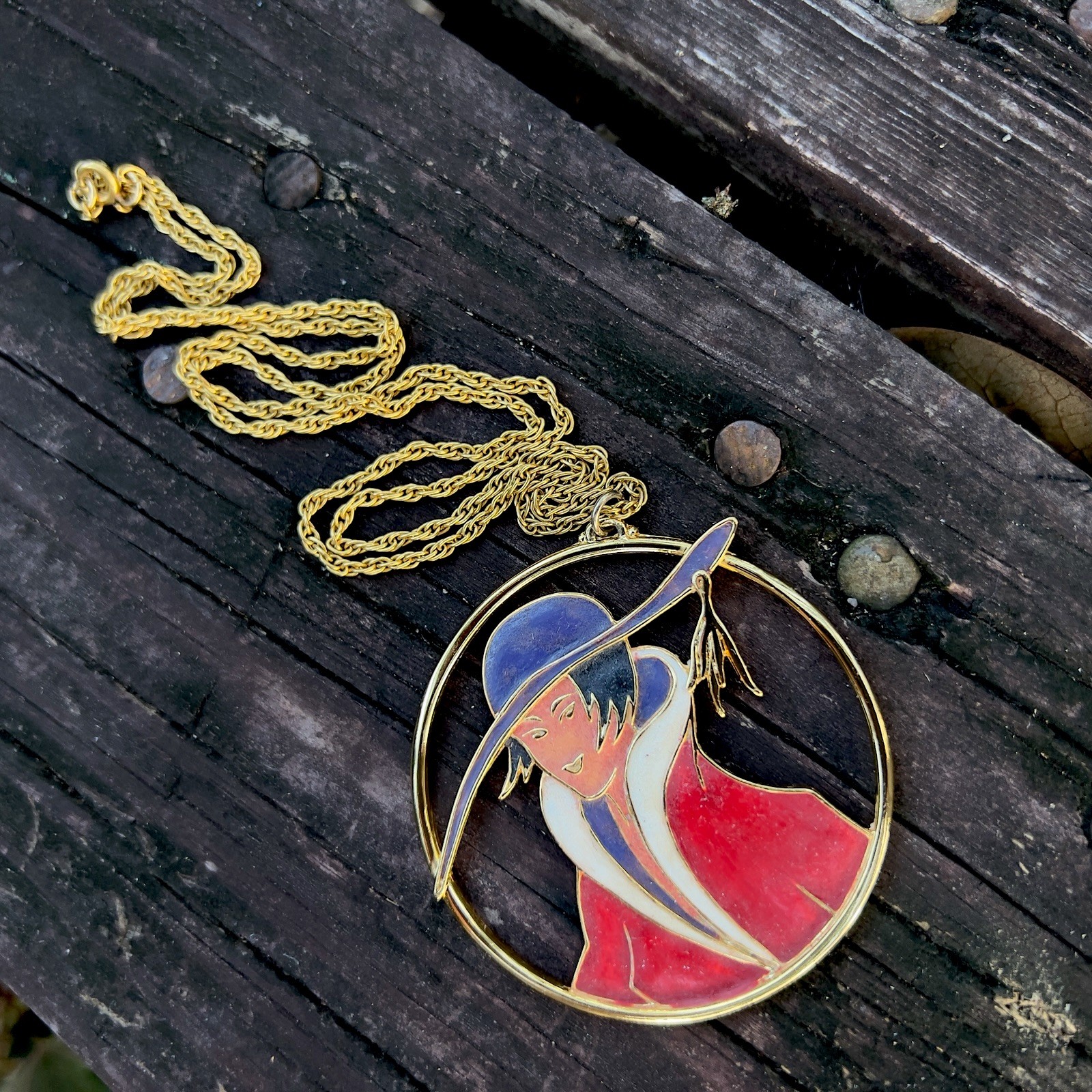 Vtg ORENA Paris Enamel French Art Deco Style Sophisticated Lady Necklace