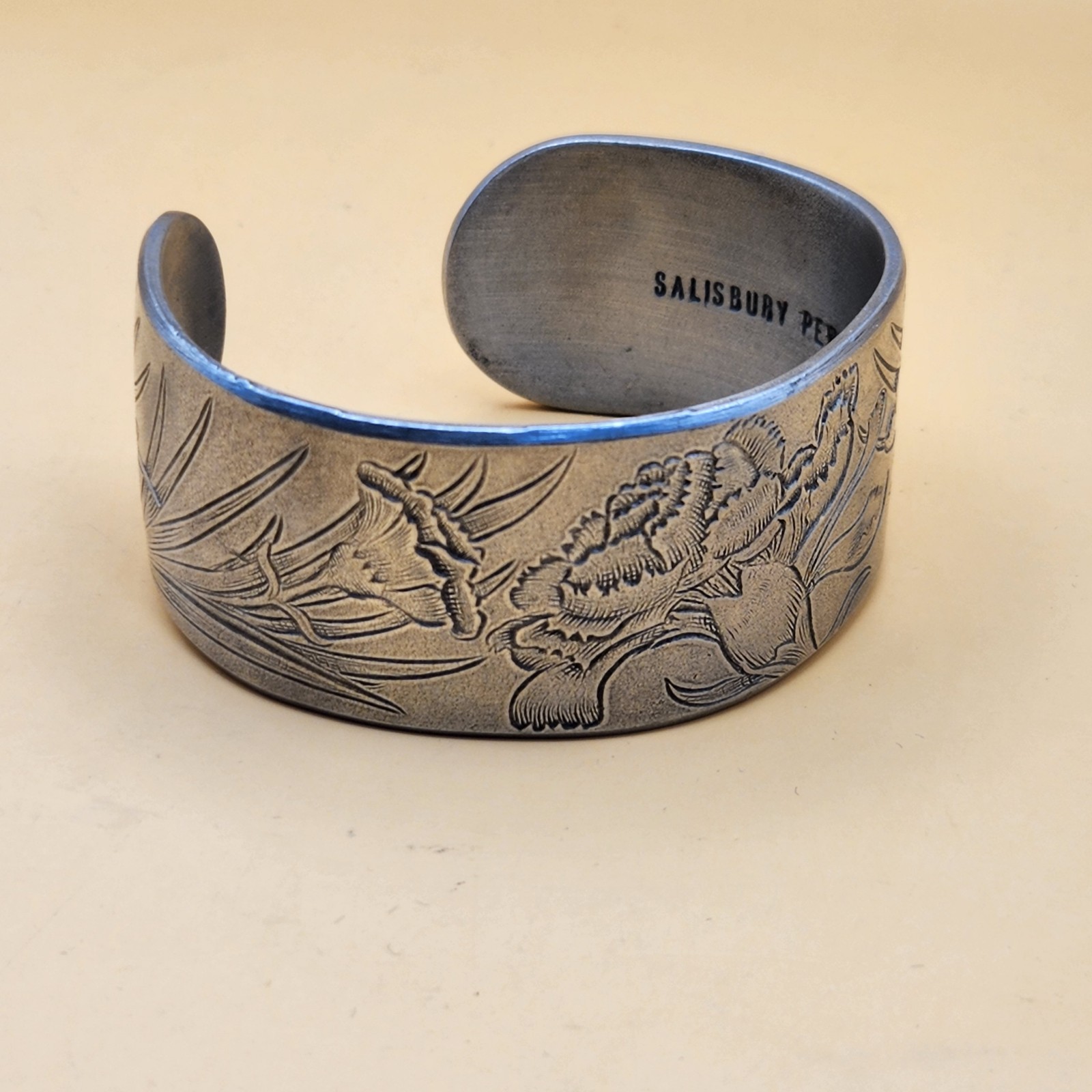 Salisbury Pewter January Carnation Flower Cuff Bracelet GUC