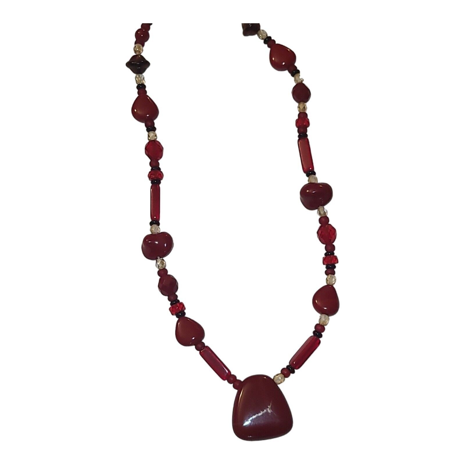 Vintage Sterling Silver 925 Red & Black Glass Beaded Collar Necklace 15″-17″