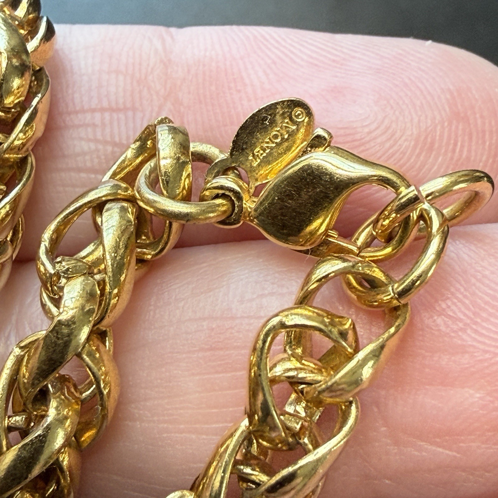 Vintage MONET Gold Plated Thick Wheat Spiga Chain Necklace 24″ Chunky