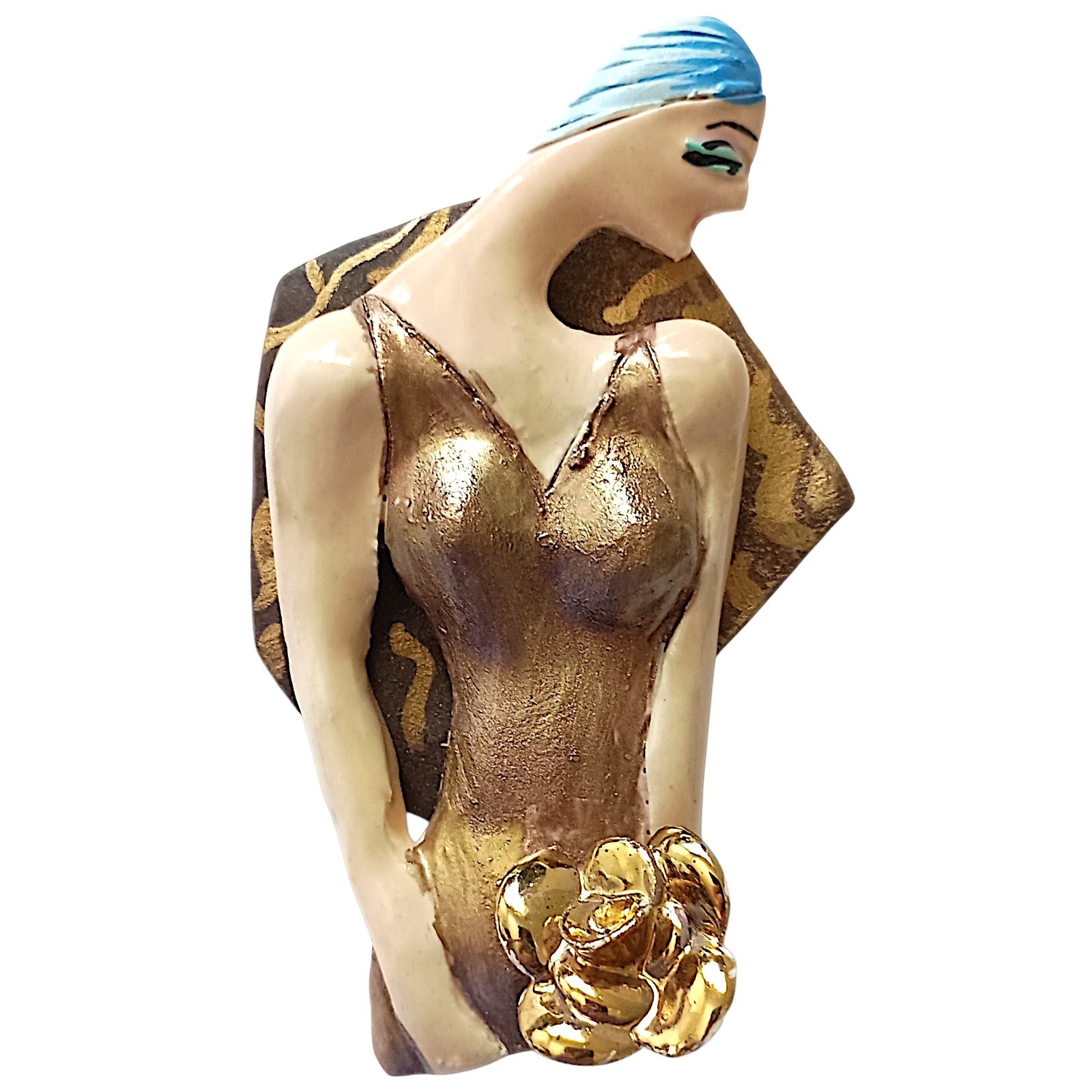 Vtg Art Deco Lady Brooch Pin Avant Garde Artisan Signed Painted Art Nouveau