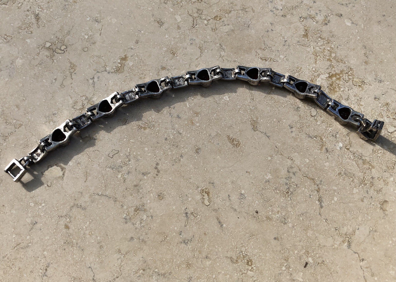 ❤️✨Genuine VINTAGE STERLING SILVER MARCASITE GARNET HEART ESTATE Tennis Bracelet