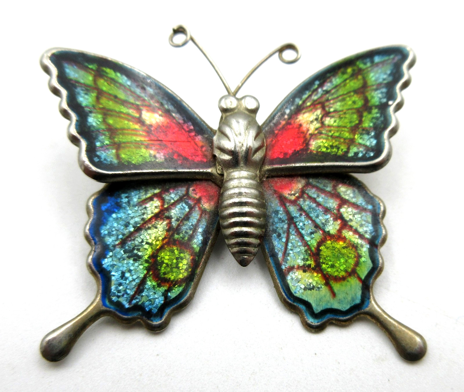 VTG ENAMEL METAL BUTTERFLY Brooch Pin purple green blue silver gold tone jewelry